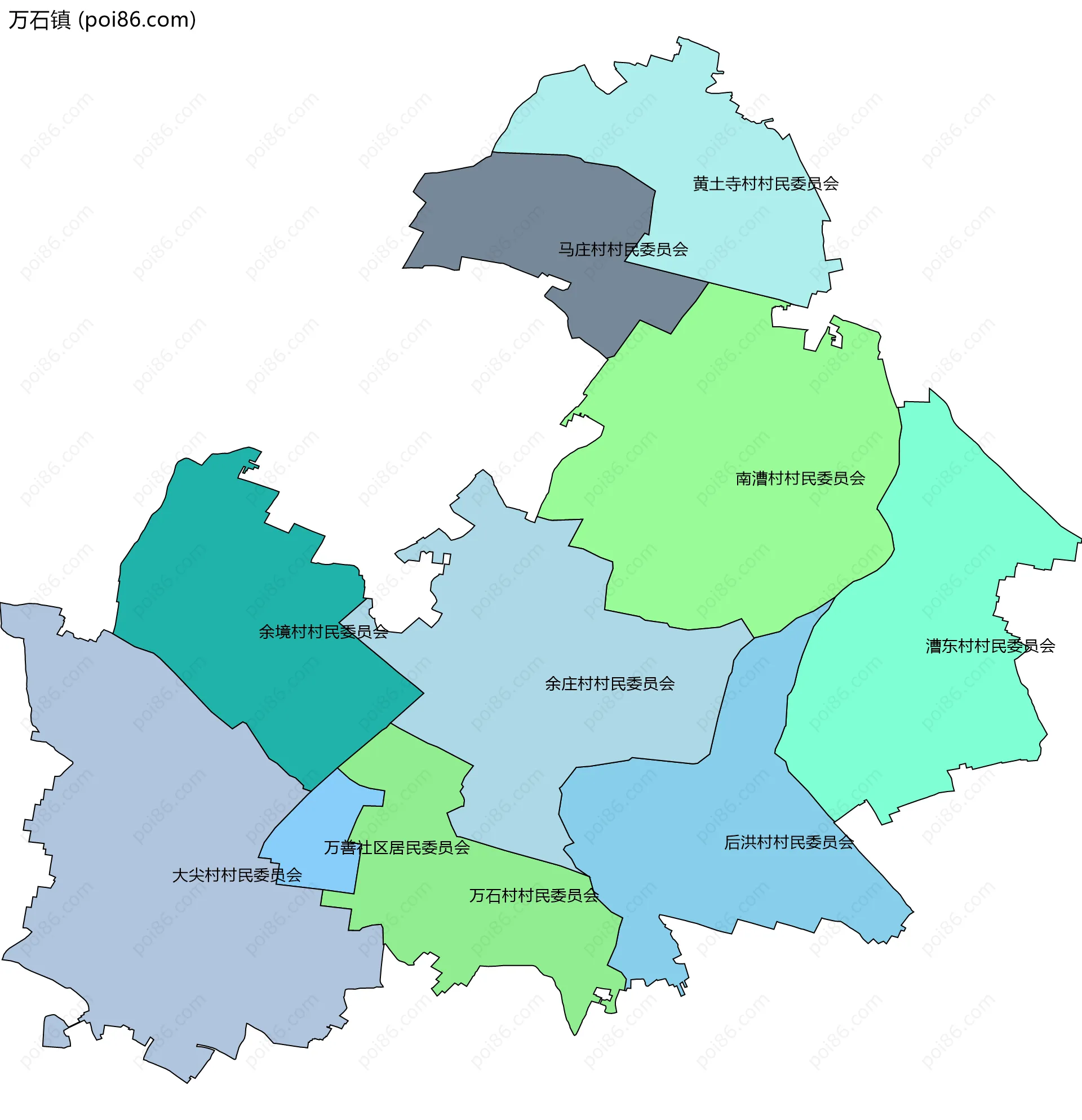 万石镇边界地图(五级行政区划)