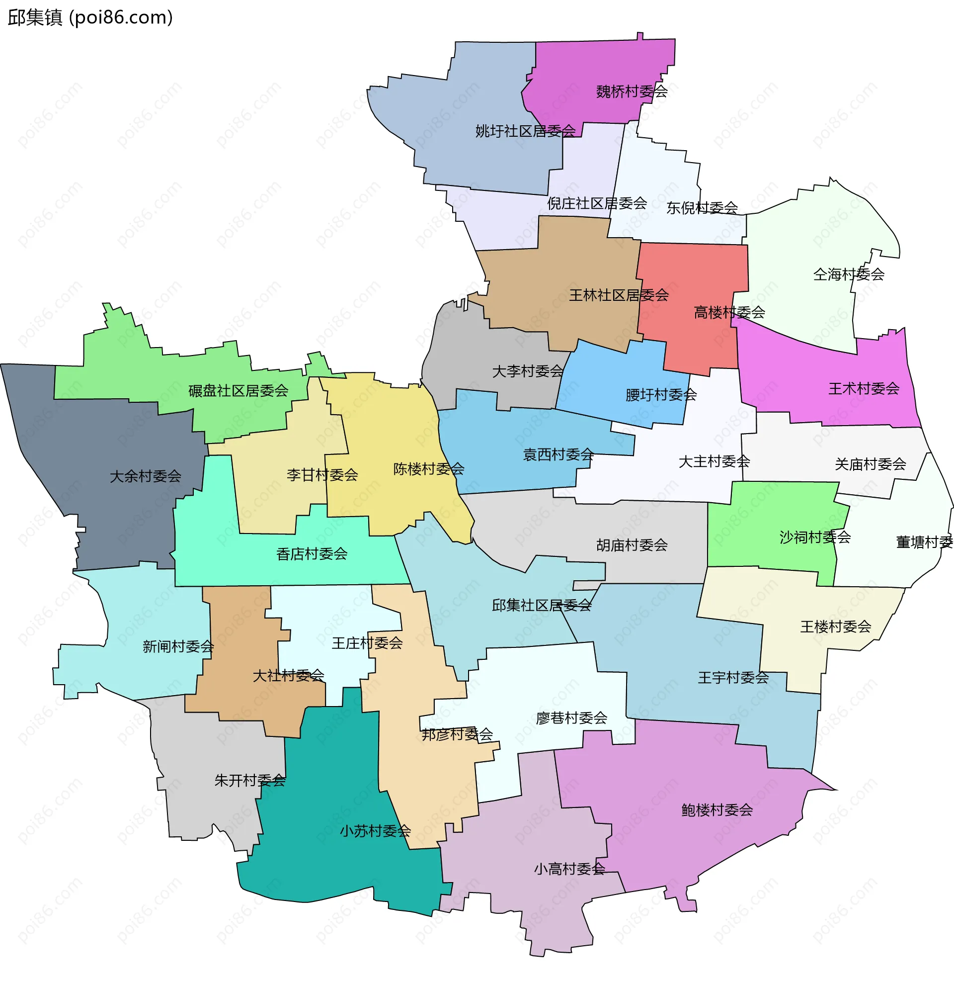 邱集镇边界地图(五级行政区划)