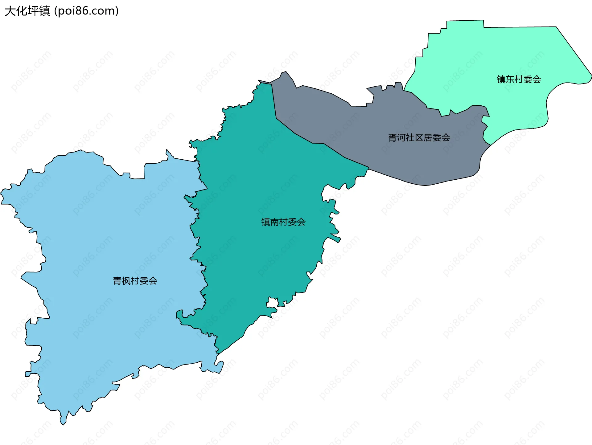大化坪镇边界地图(五级行政区划)