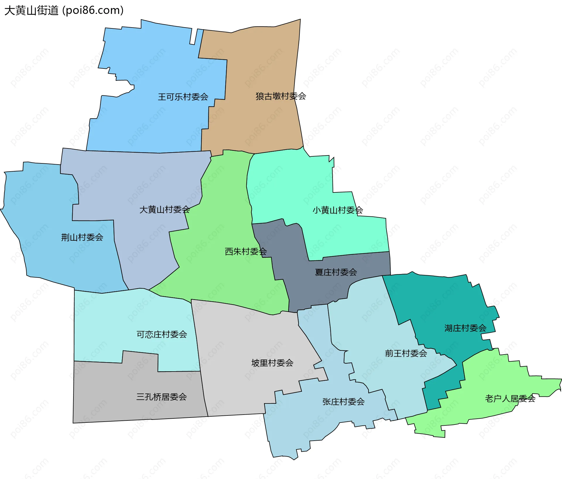 大黄山街道边界地图(五级行政区划)