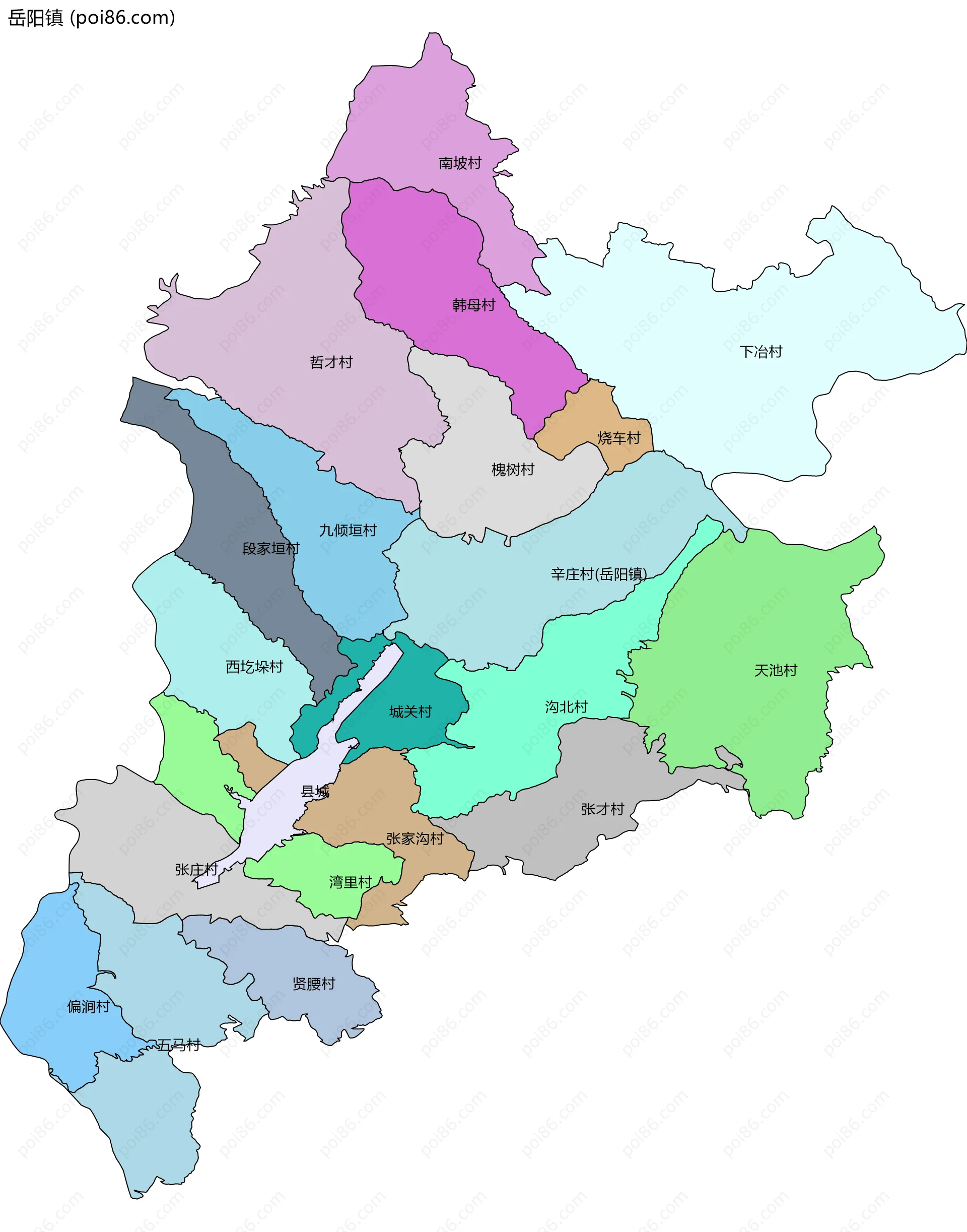 岳阳镇边界地图(五级行政区划)