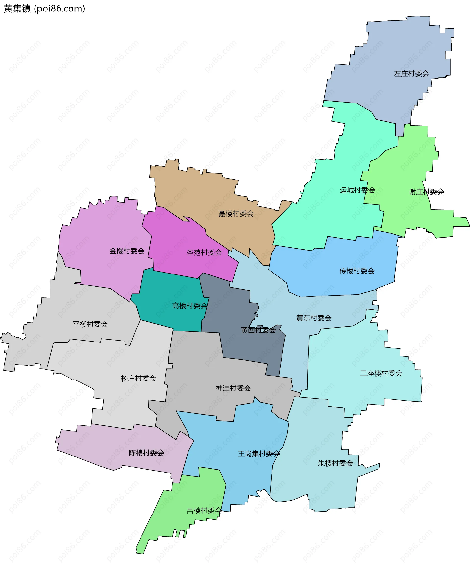 黄集镇边界地图(五级行政区划)