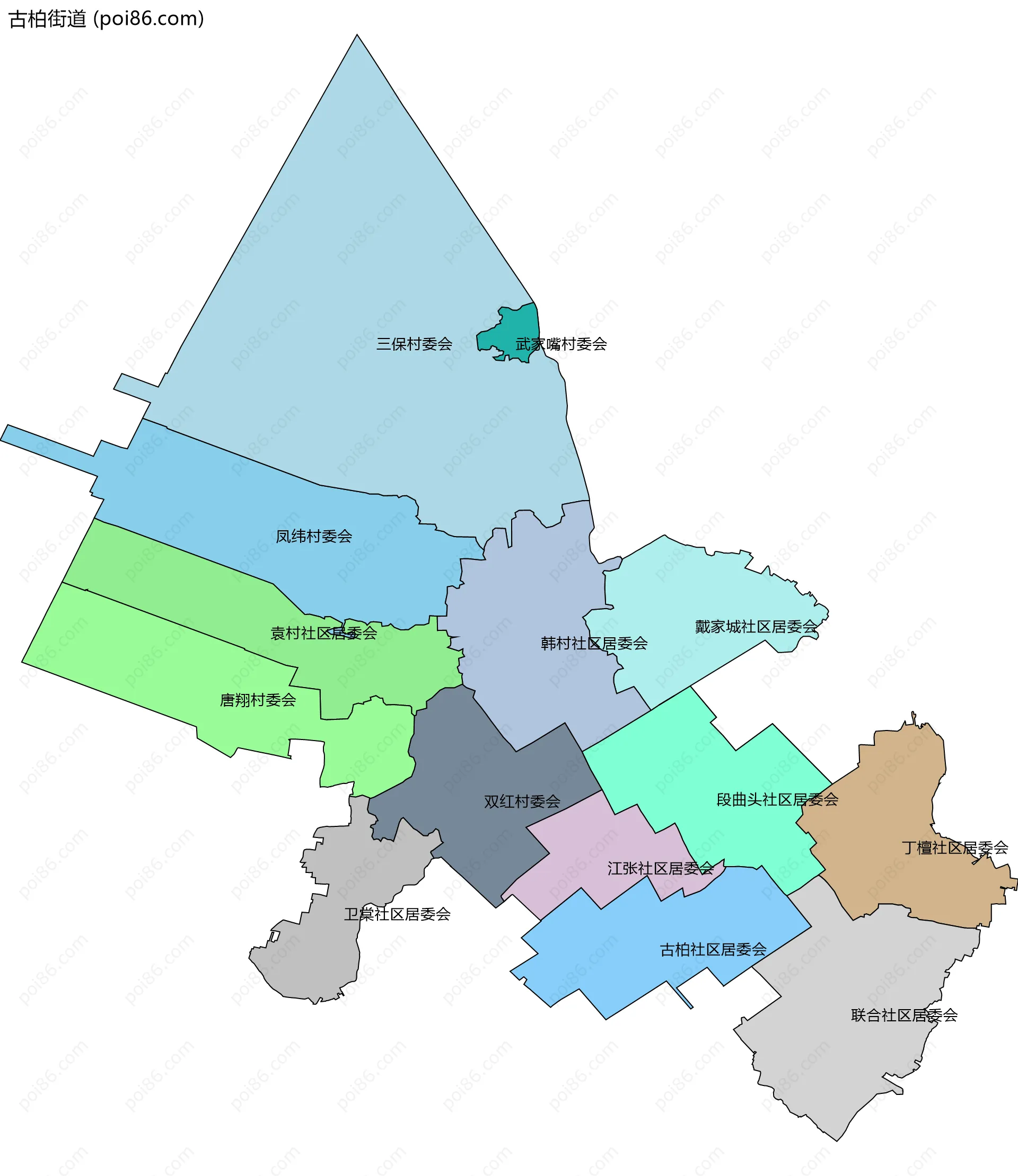 古柏街道边界地图(五级行政区划)