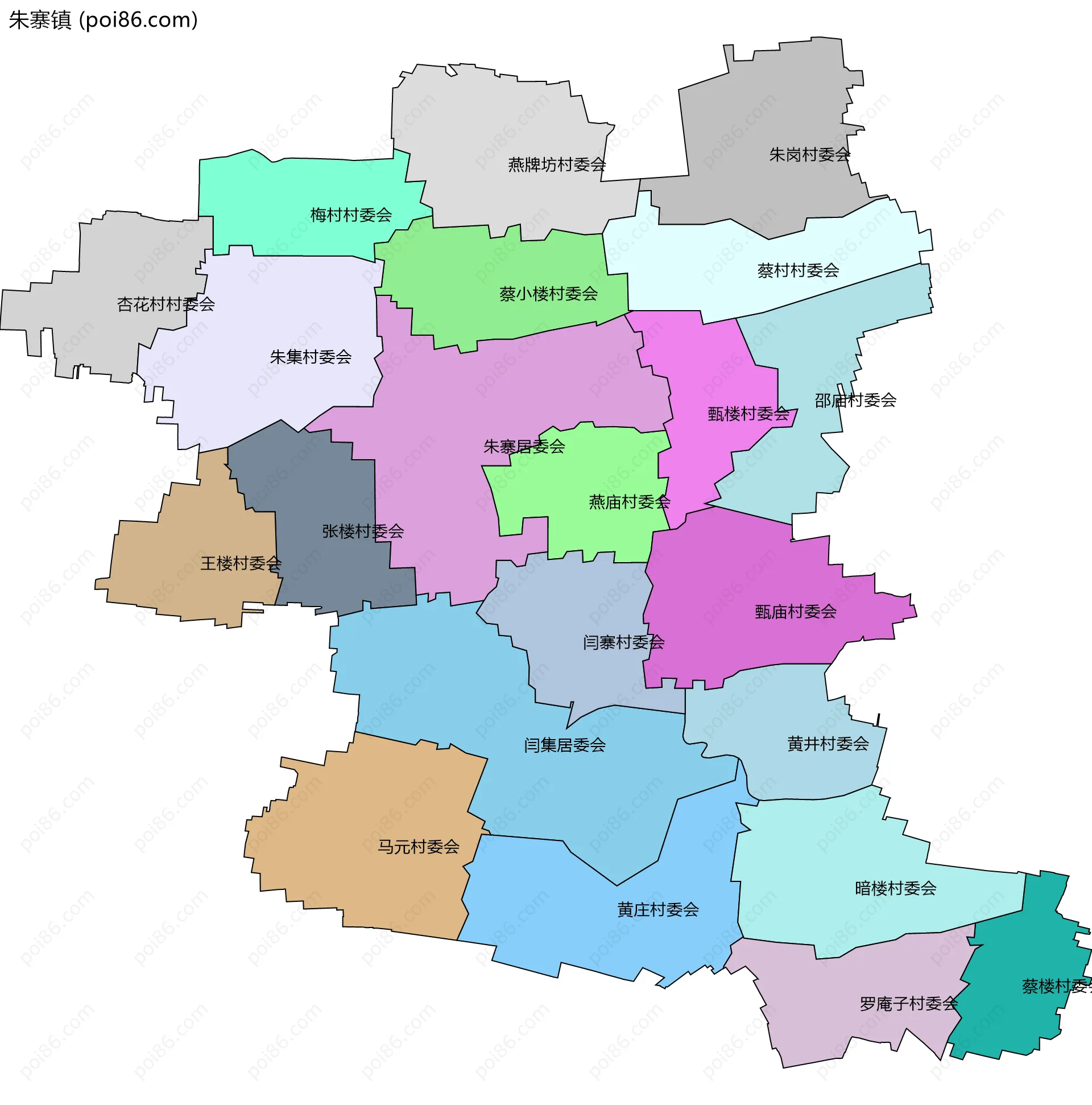 朱寨镇边界地图(五级行政区划)