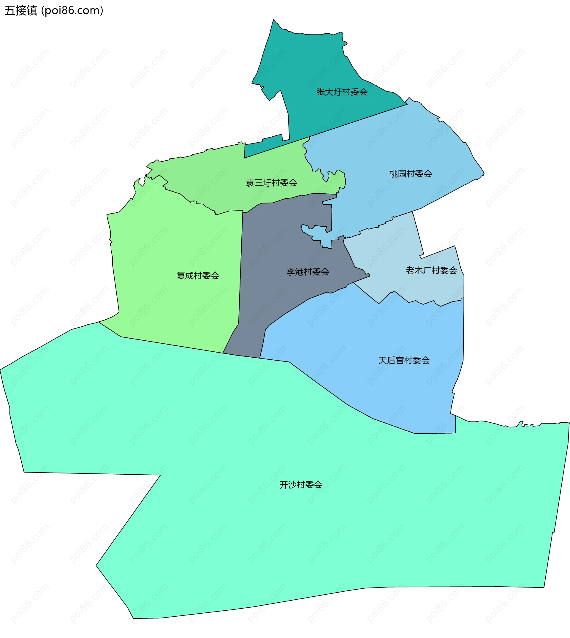 五接镇边界地图(五级行政区划)