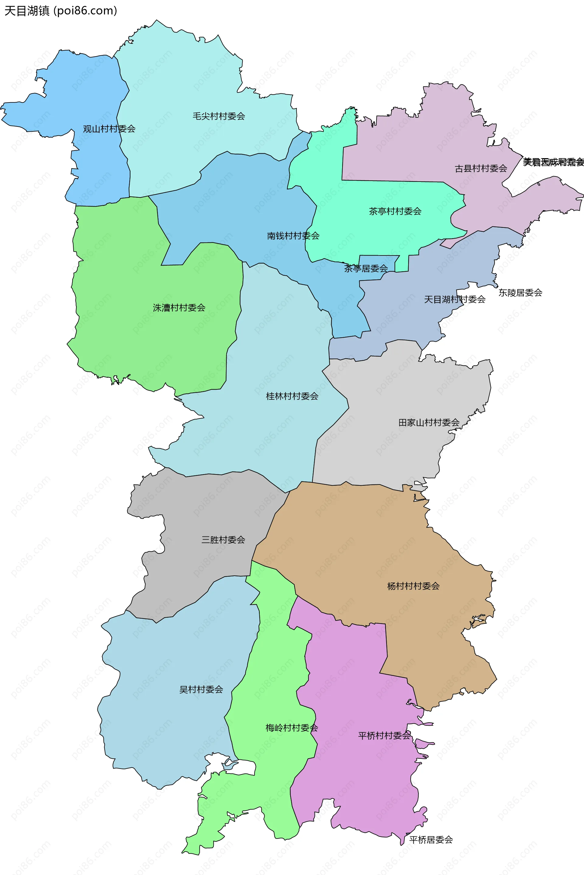 天目湖镇边界地图(五级行政区划)