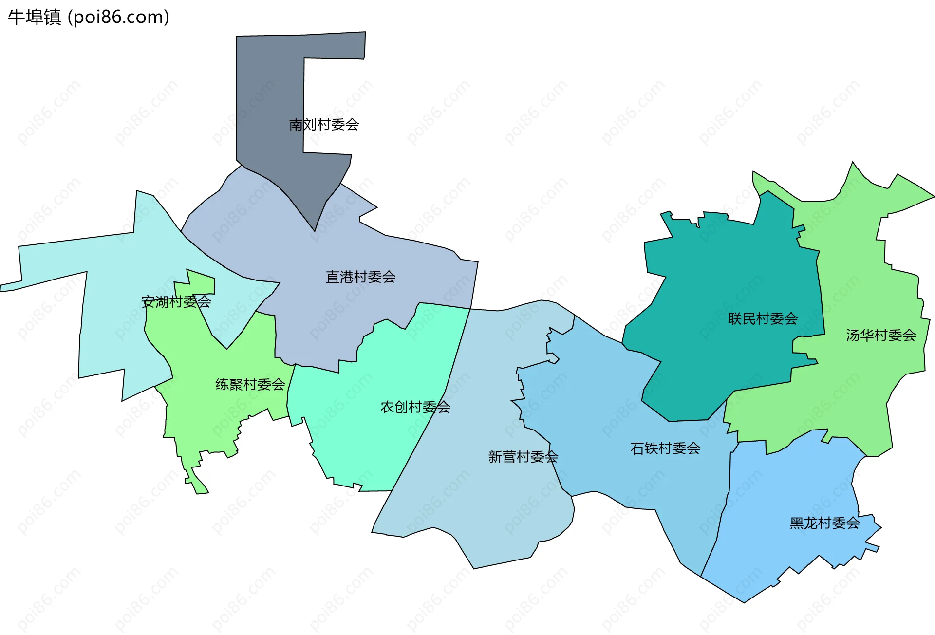 牛埠镇边界地图(五级行政区划)