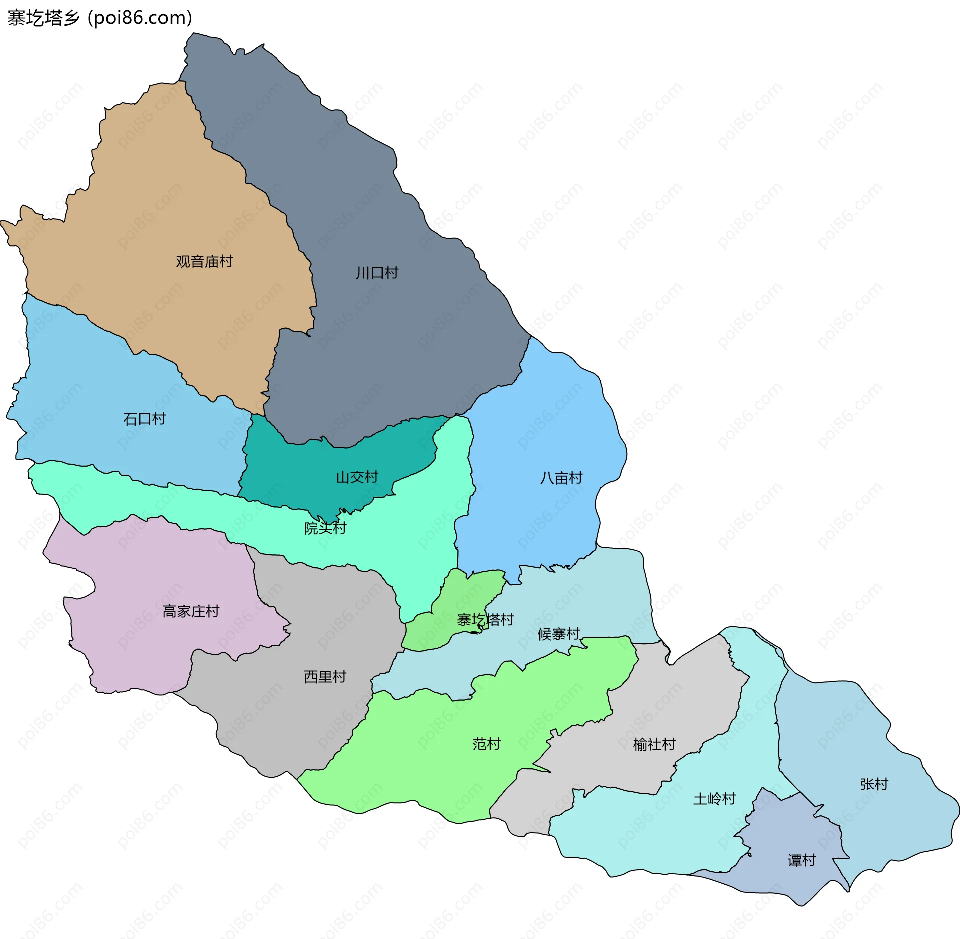寨圪塔乡边界地图(五级行政区划)