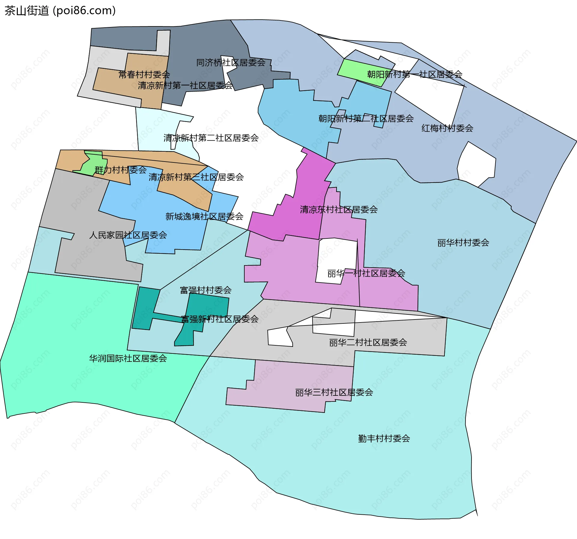 茶山街道边界地图(五级行政区划)