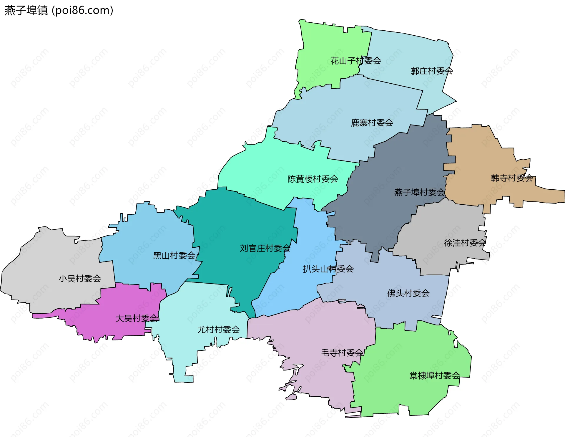 燕子埠镇边界地图(五级行政区划)