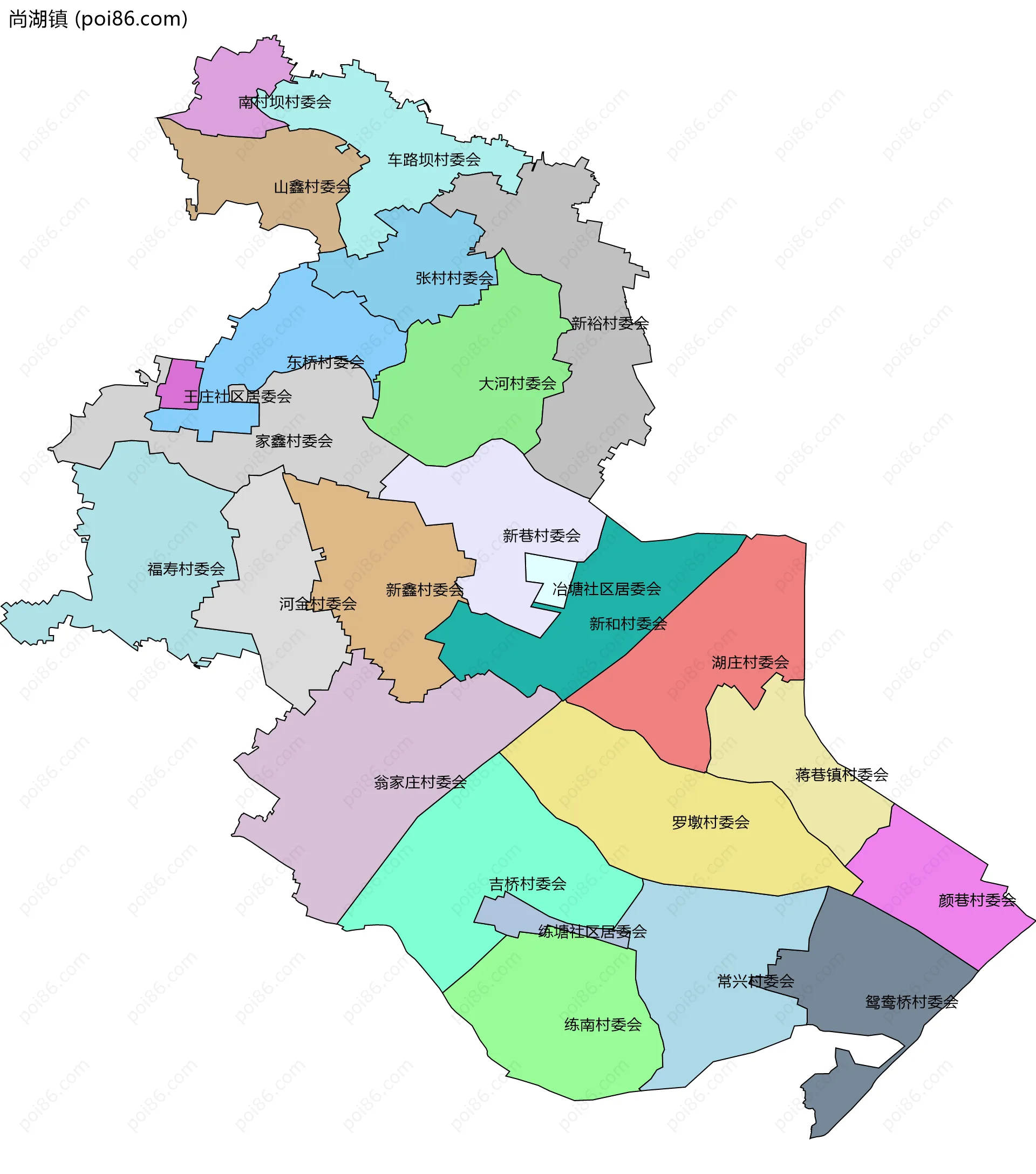 尚湖镇边界地图(五级行政区划)