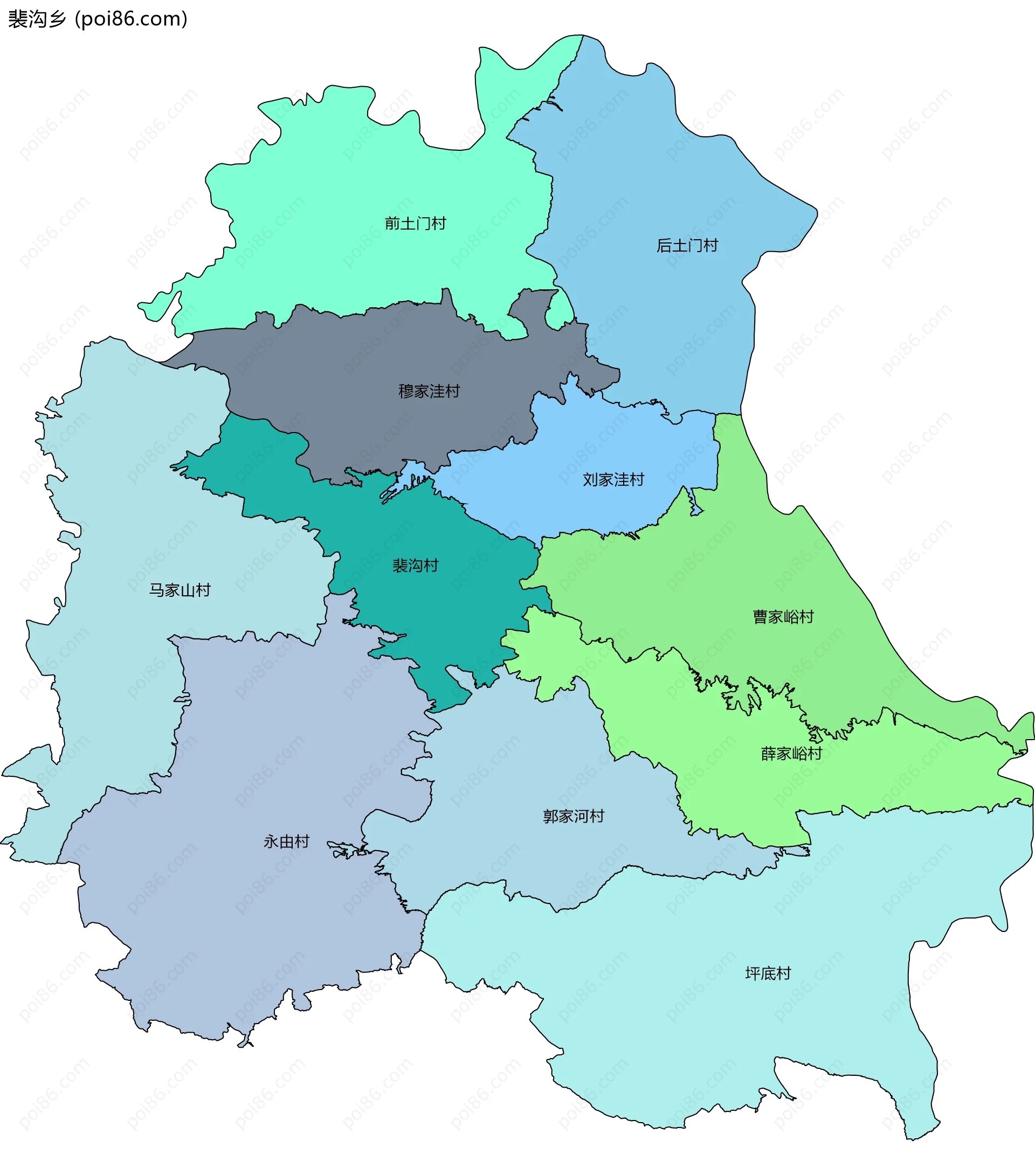 裴沟乡边界地图(五级行政区划)