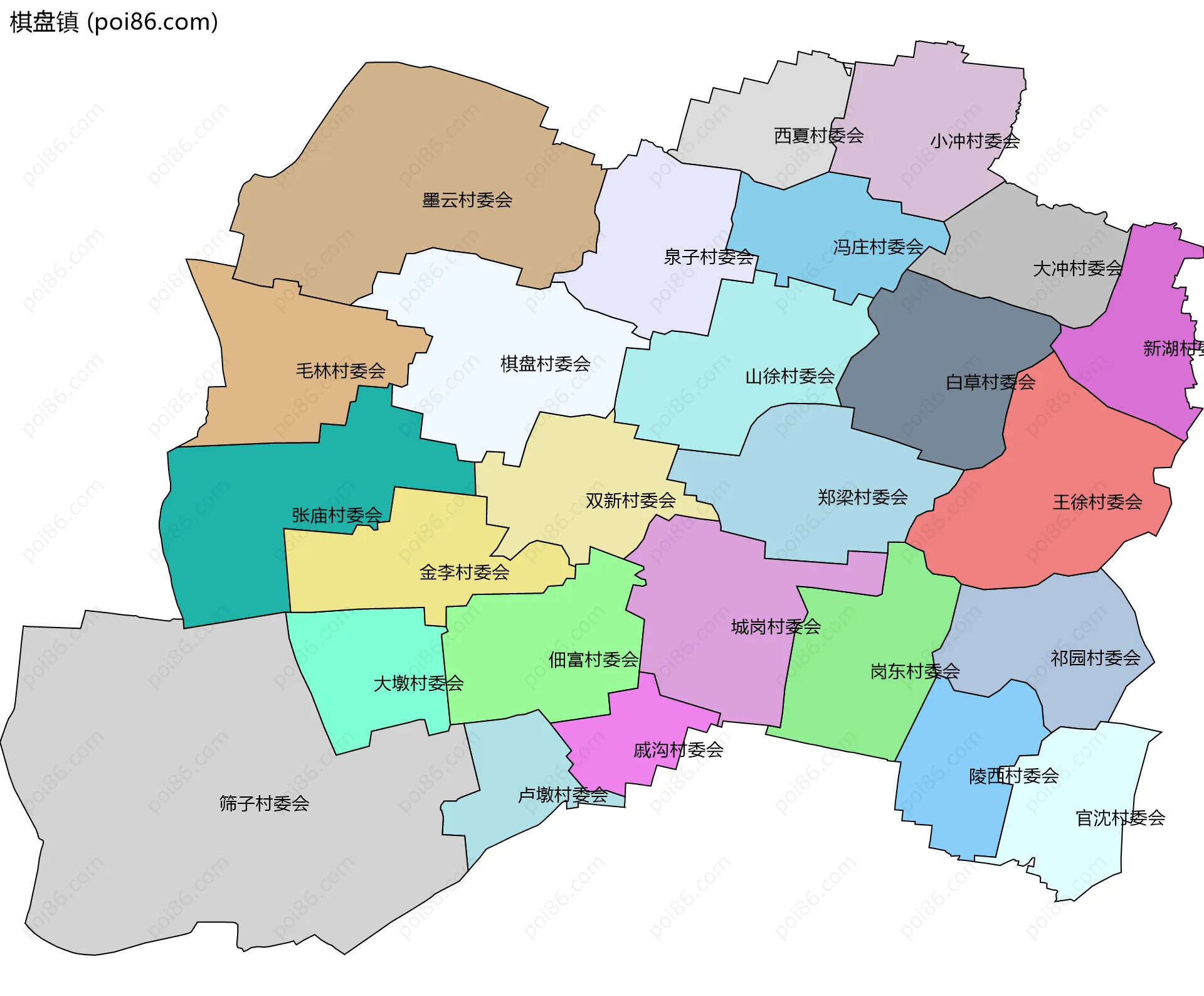 棋盘镇边界地图(五级行政区划)
