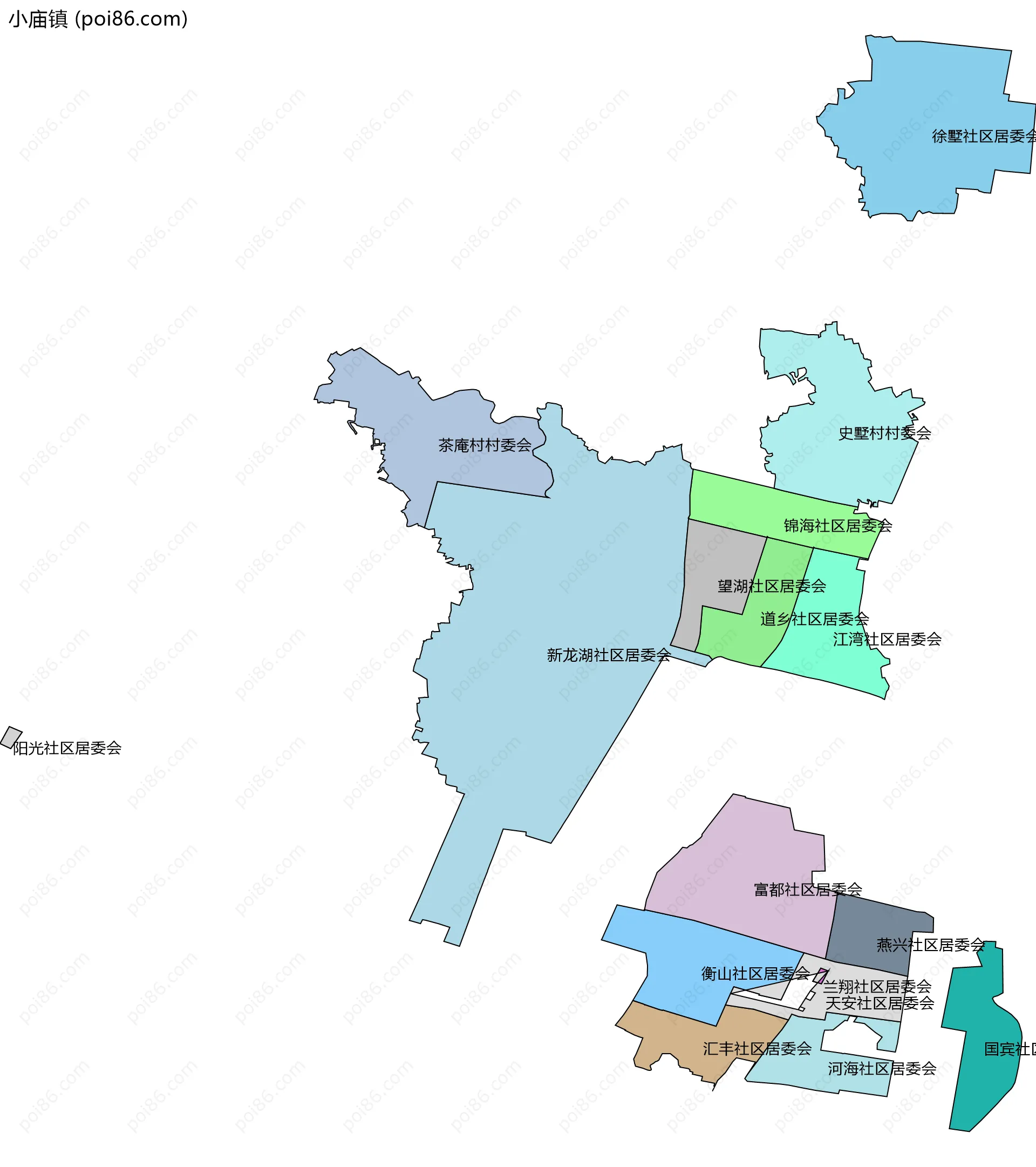 小庙镇边界地图(五级行政区划)