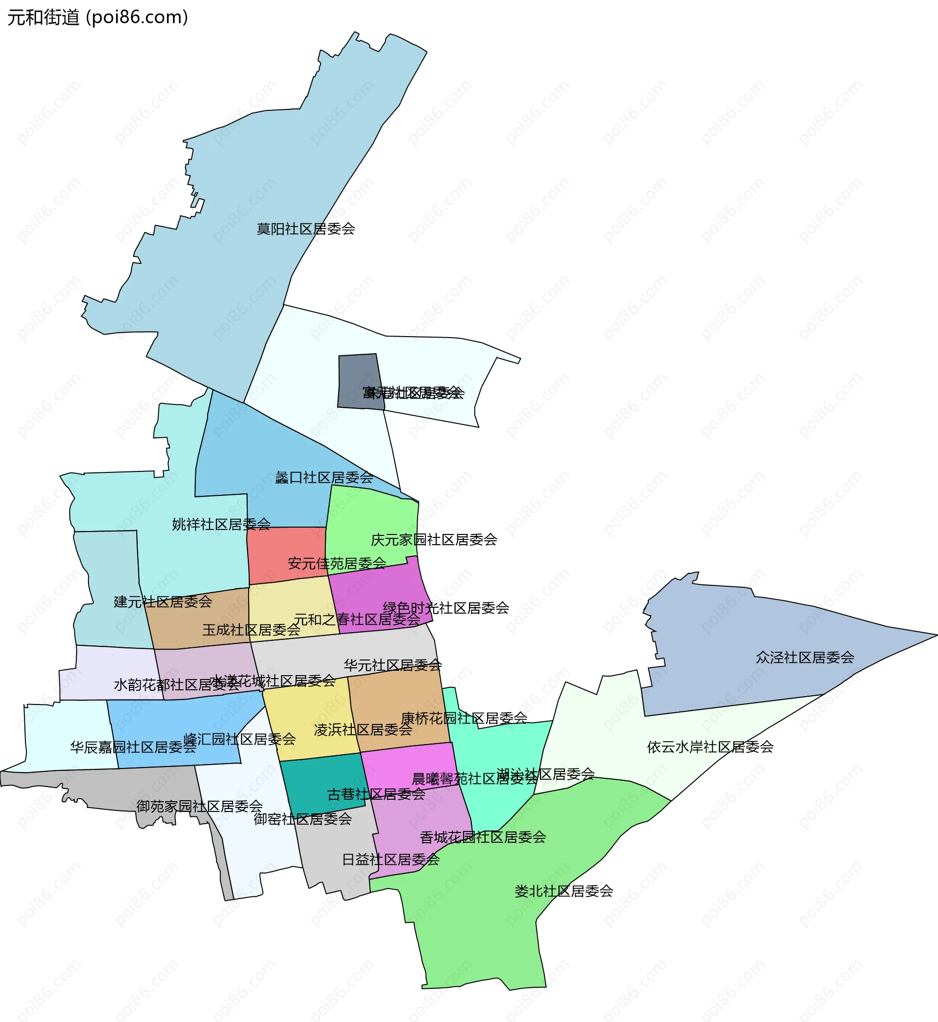 元和街道边界地图(五级行政区划)