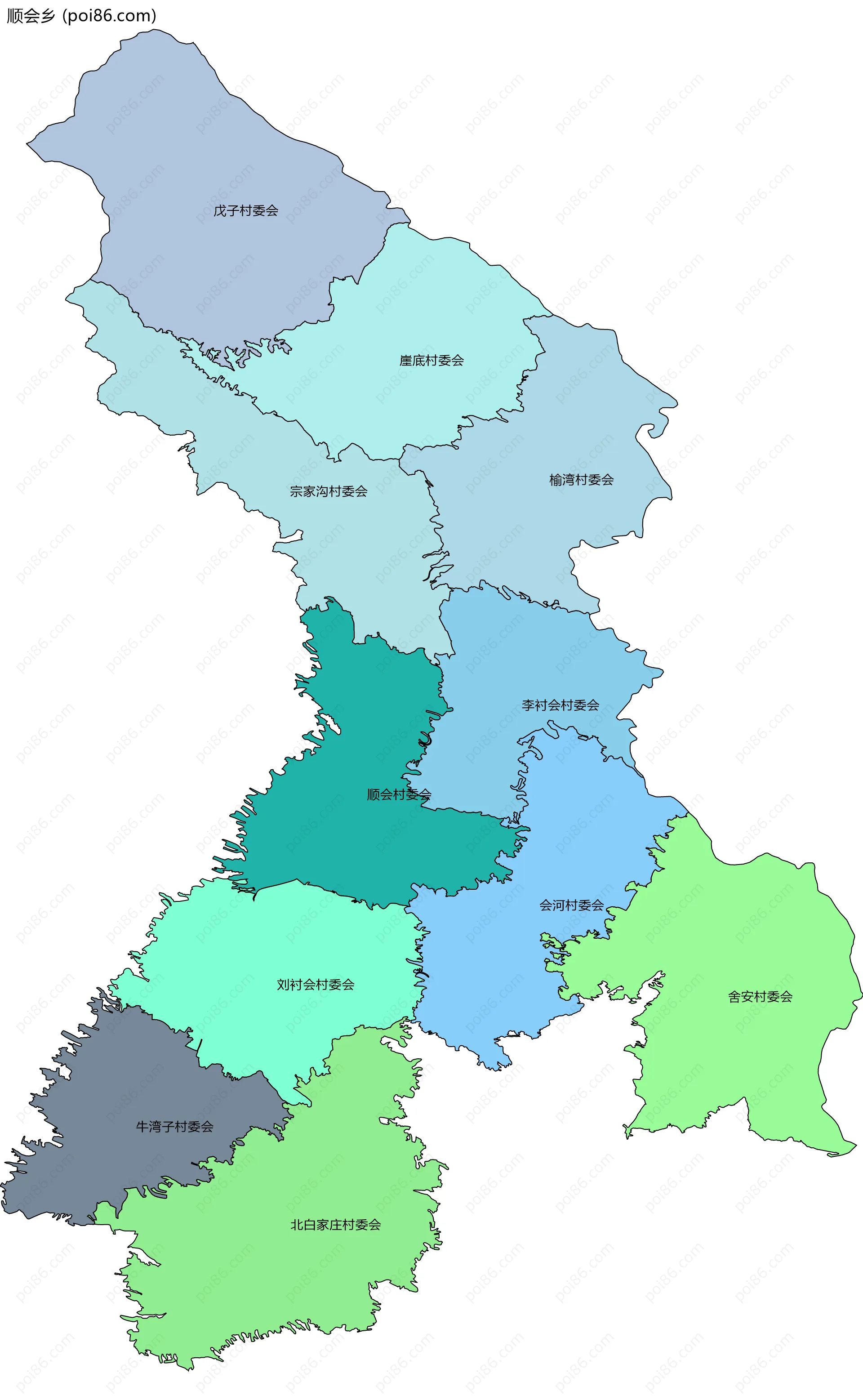 顺会乡边界地图(五级行政区划)