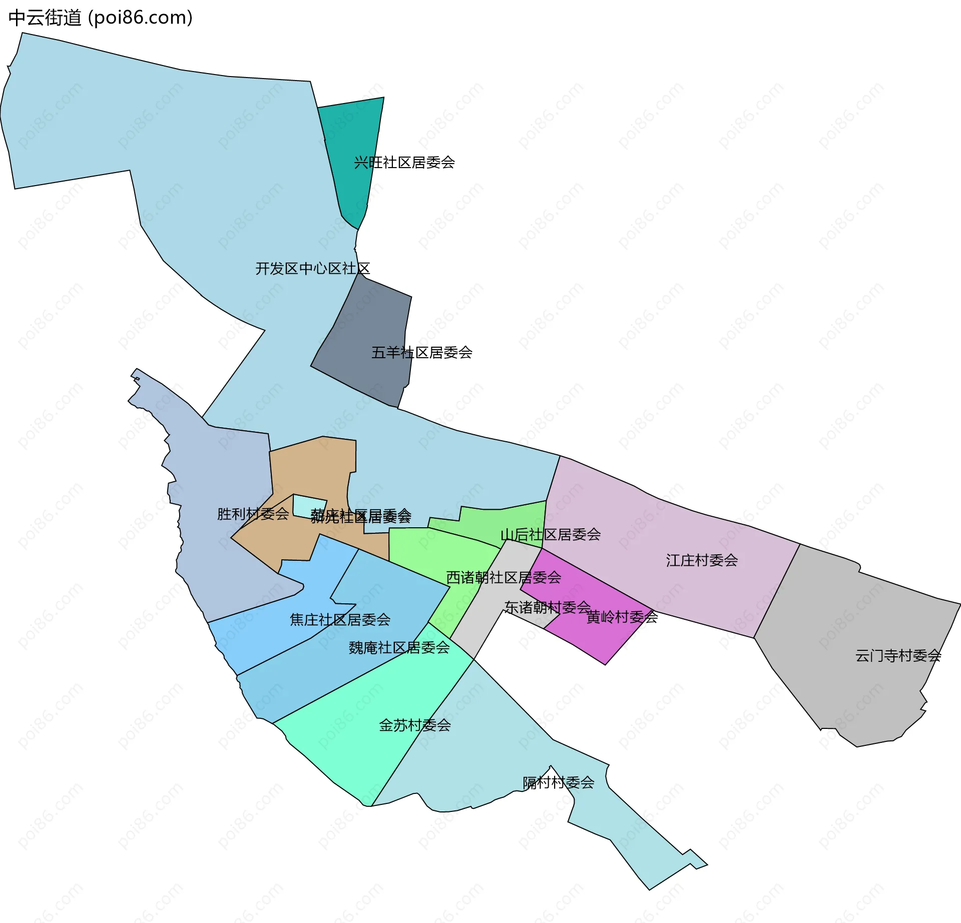 中云街道边界地图(五级行政区划)