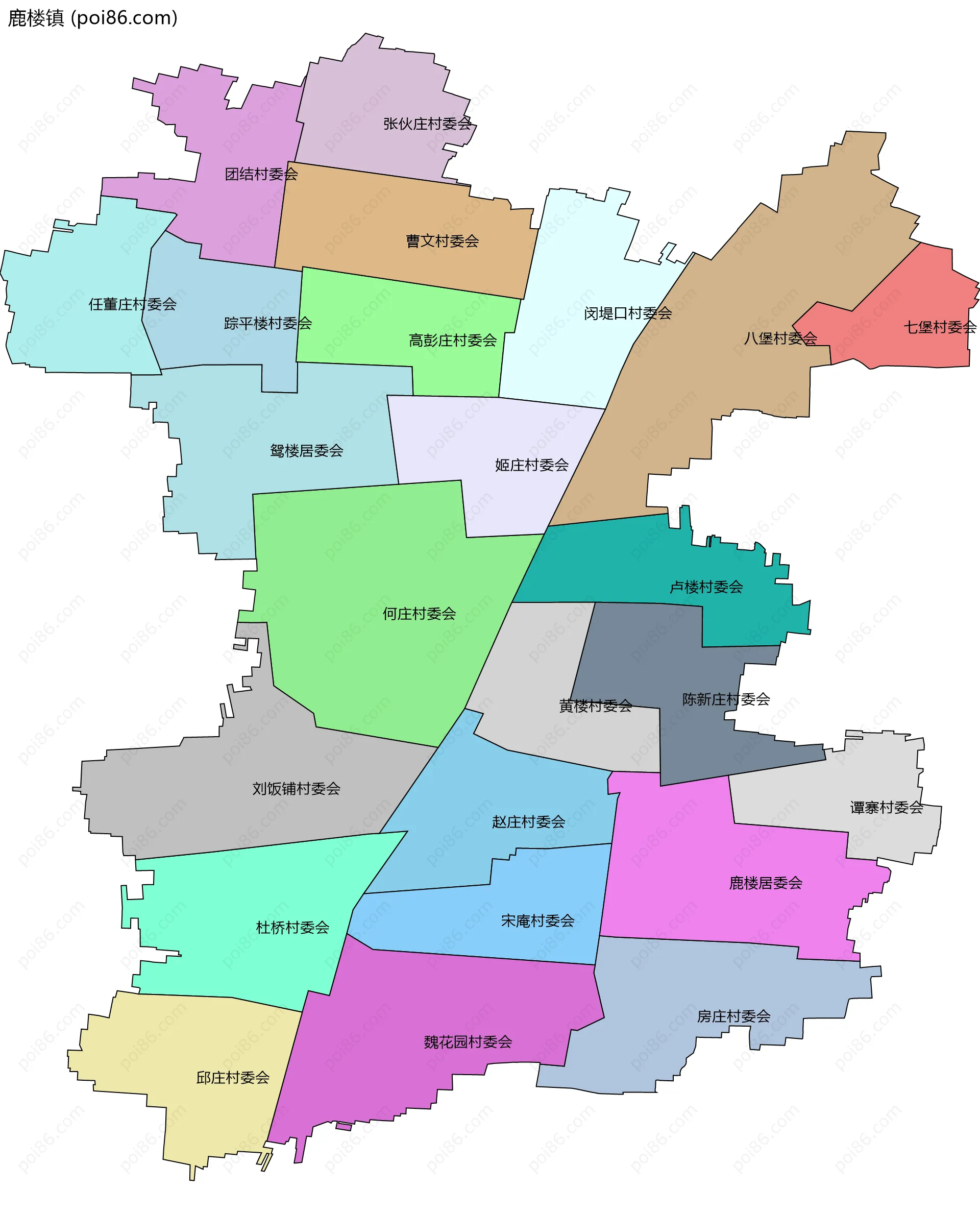 鹿楼镇边界地图(五级行政区划)