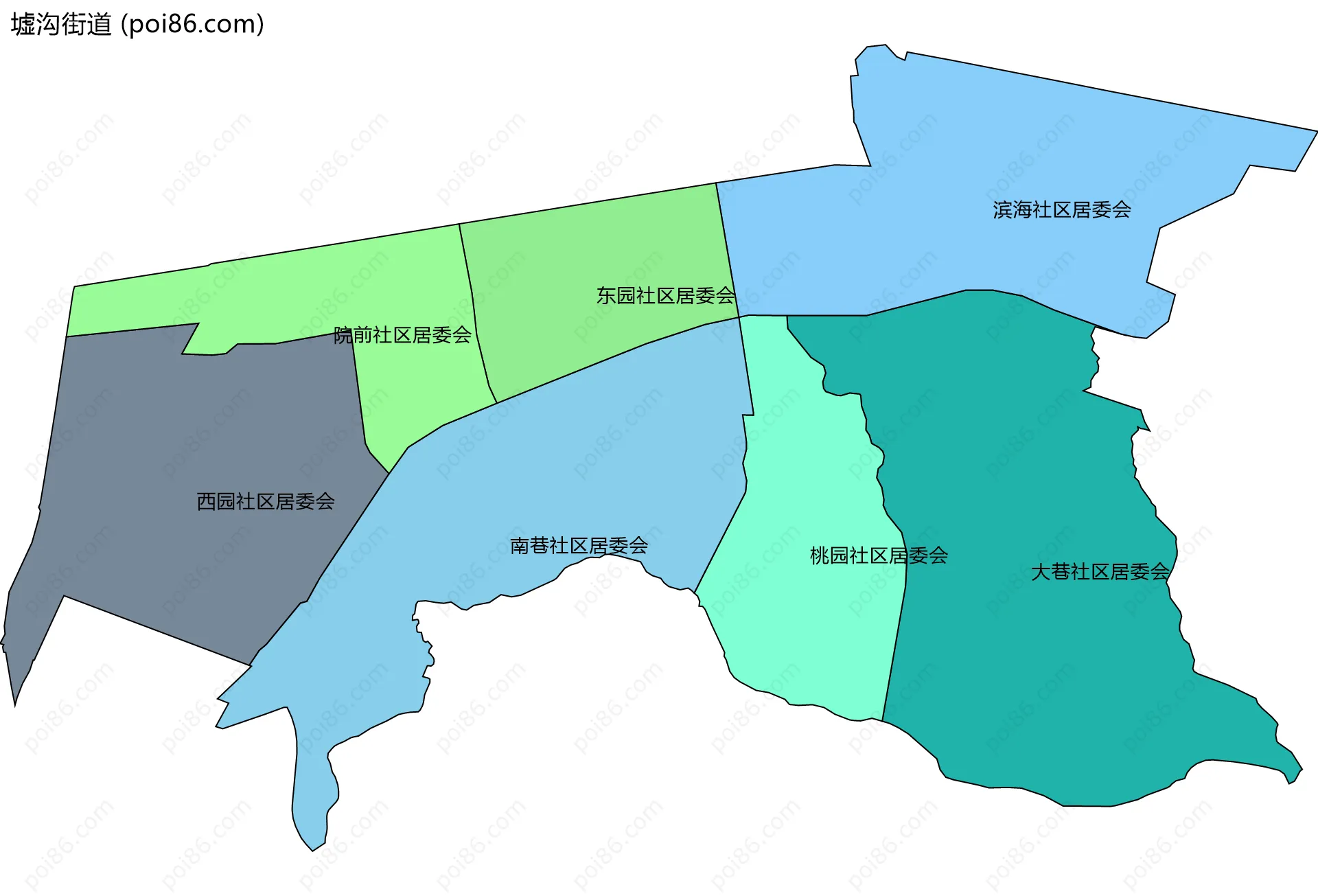 墟沟街道边界地图(五级行政区划)