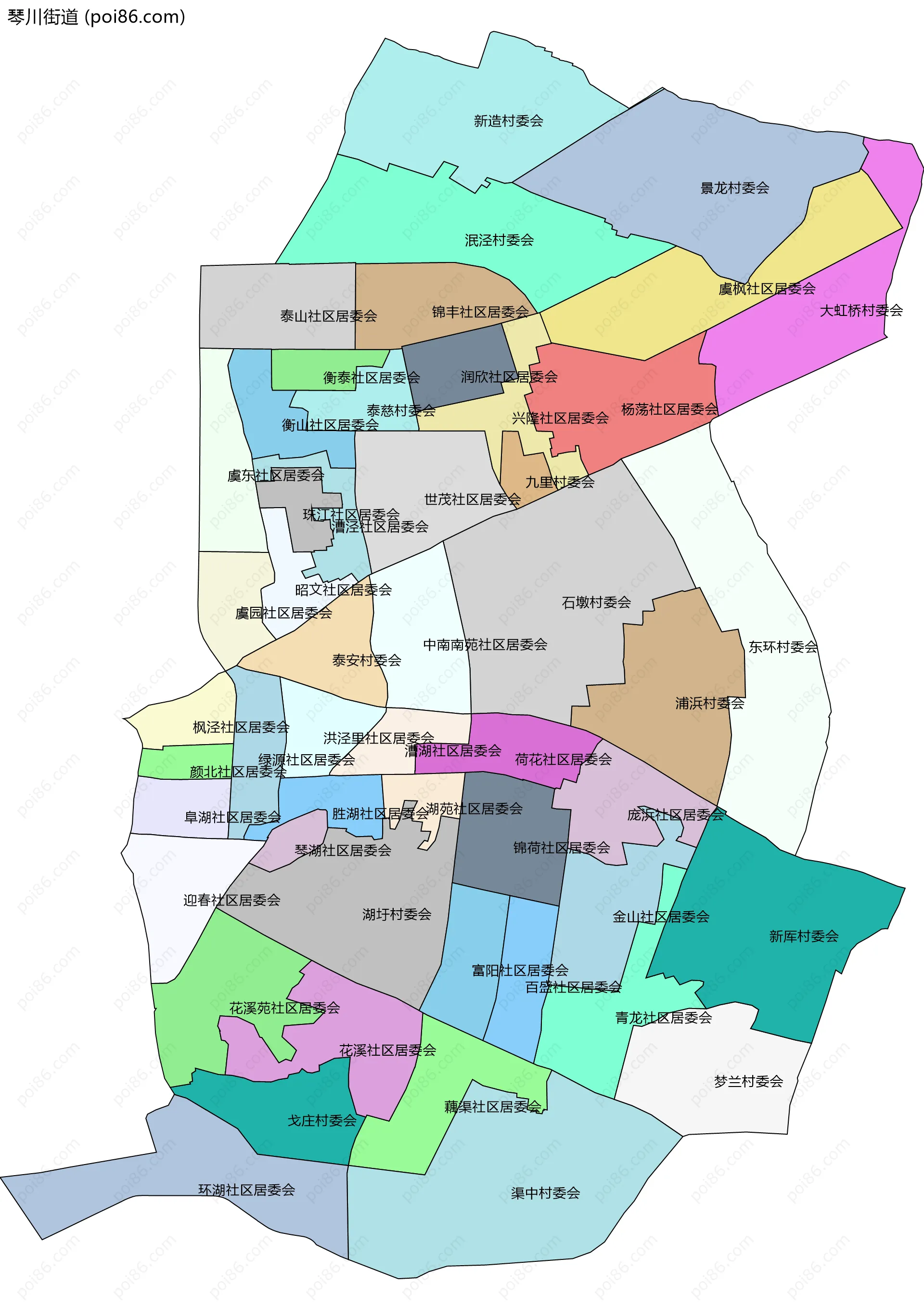 琴川街道边界地图(五级行政区划)
