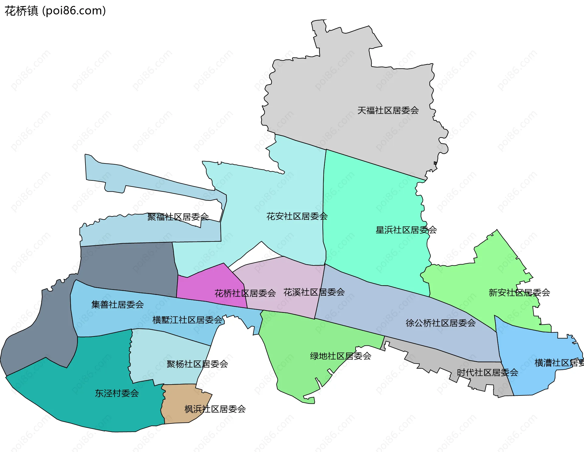 花桥镇边界地图(五级行政区划)