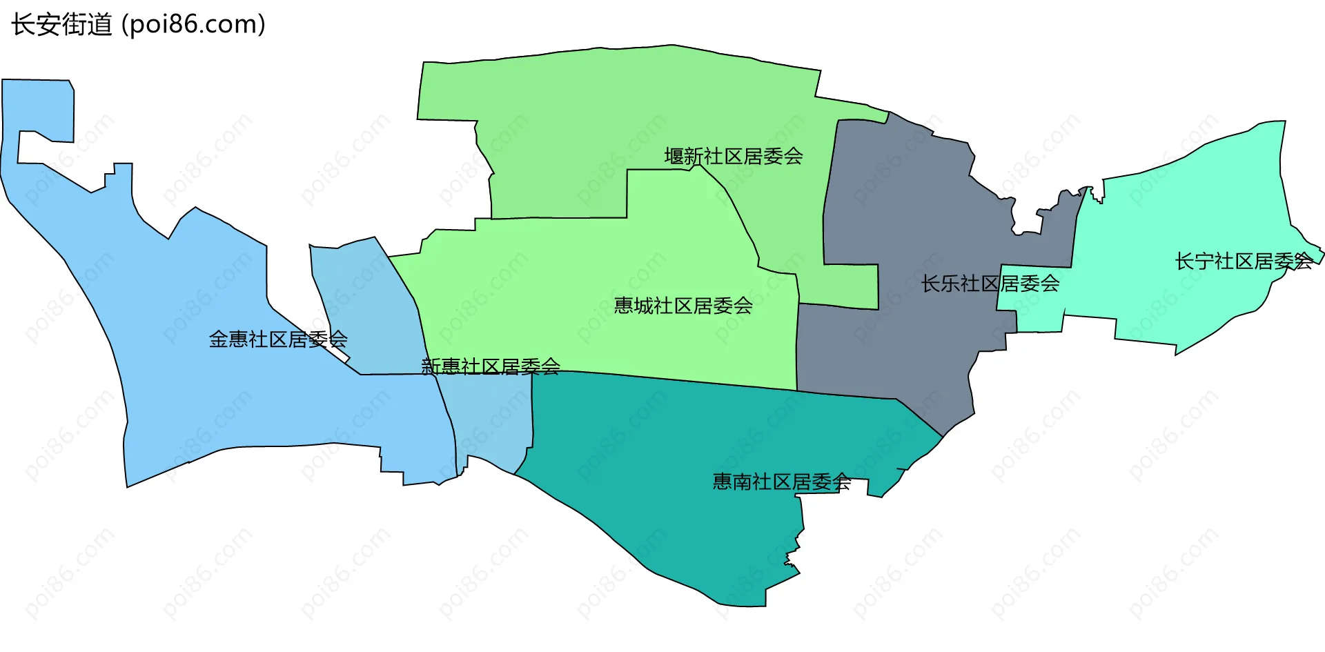 长安街道边界地图(五级行政区划)