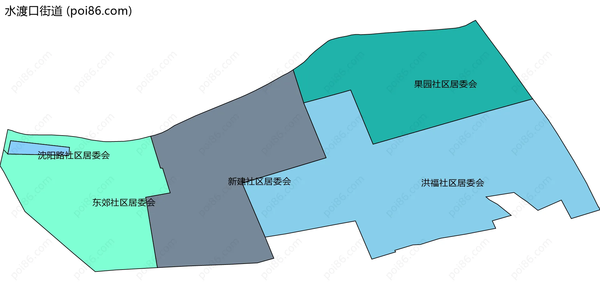 水渡口街道边界地图(五级行政区划)