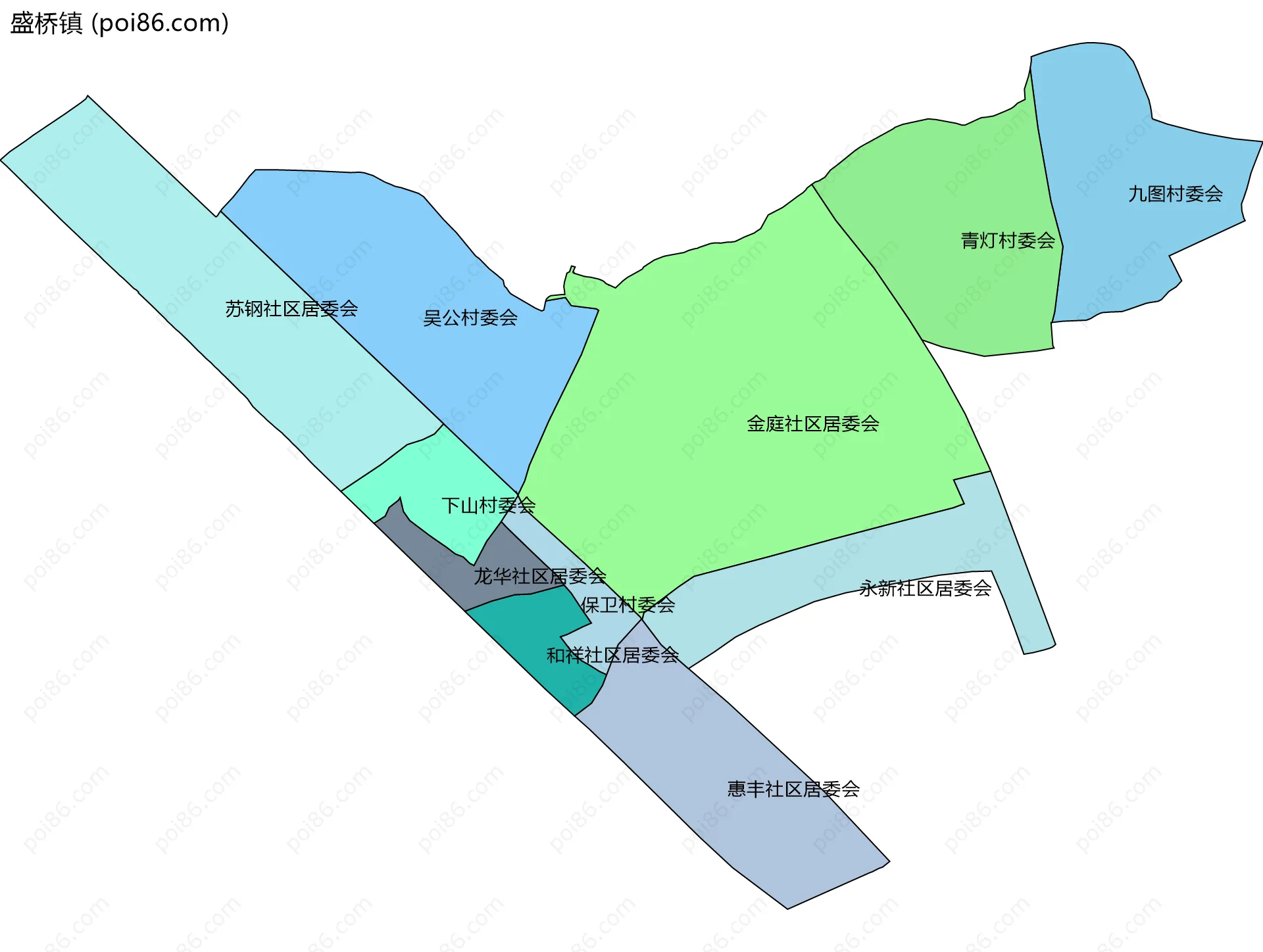 盛桥镇边界地图(五级行政区划)