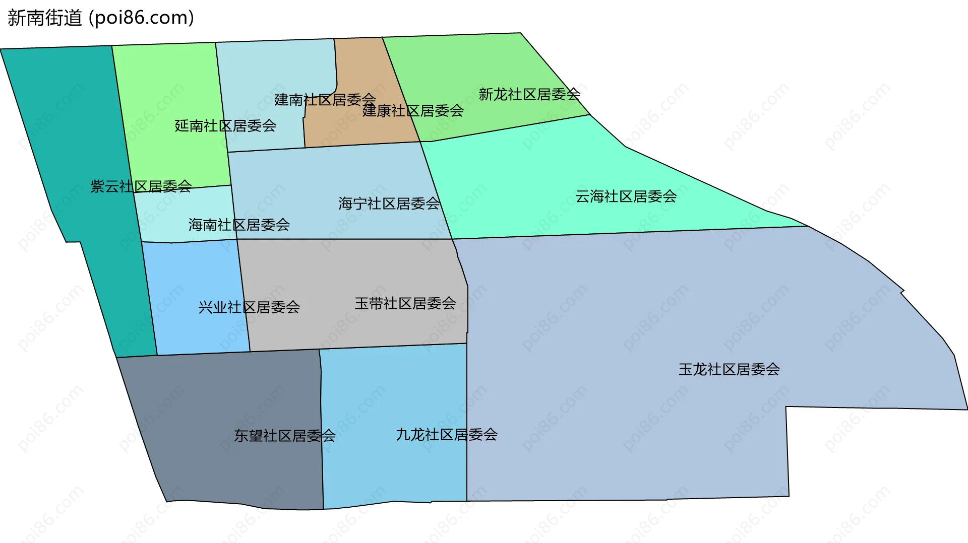 新南街道边界地图(五级行政区划)