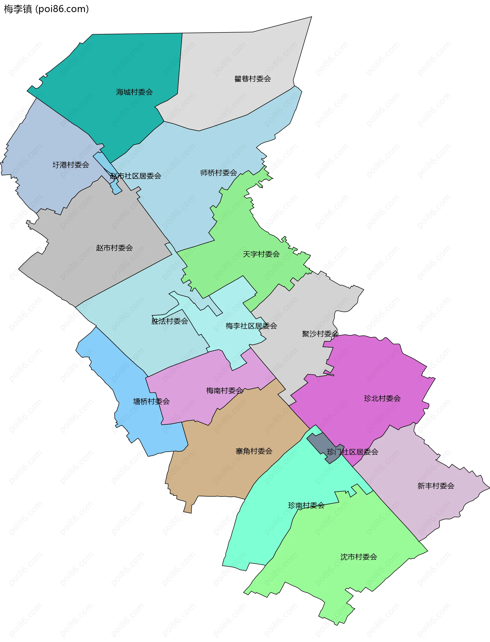 梅李镇边界地图(五级行政区划)