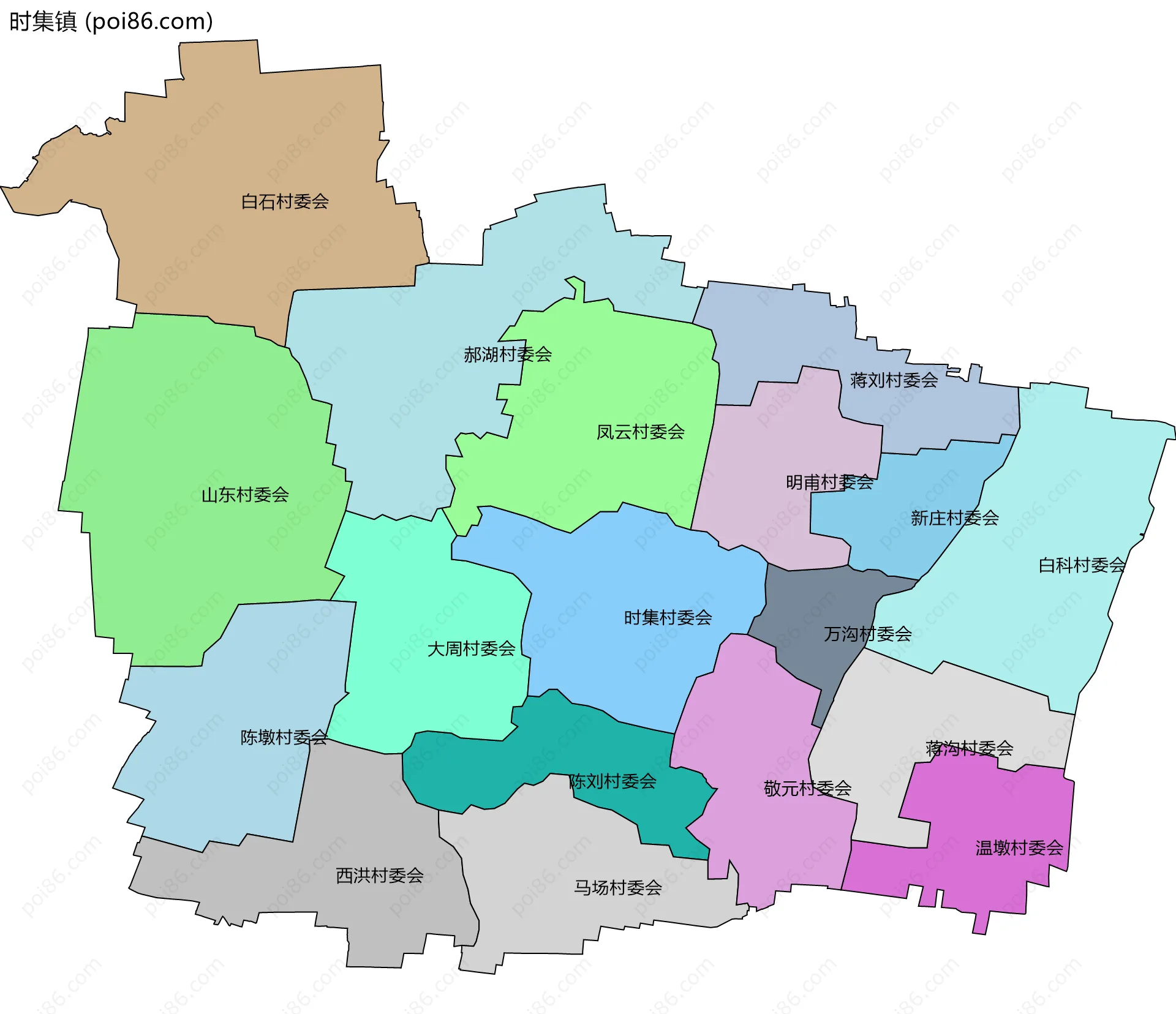 时集镇边界地图(五级行政区划)