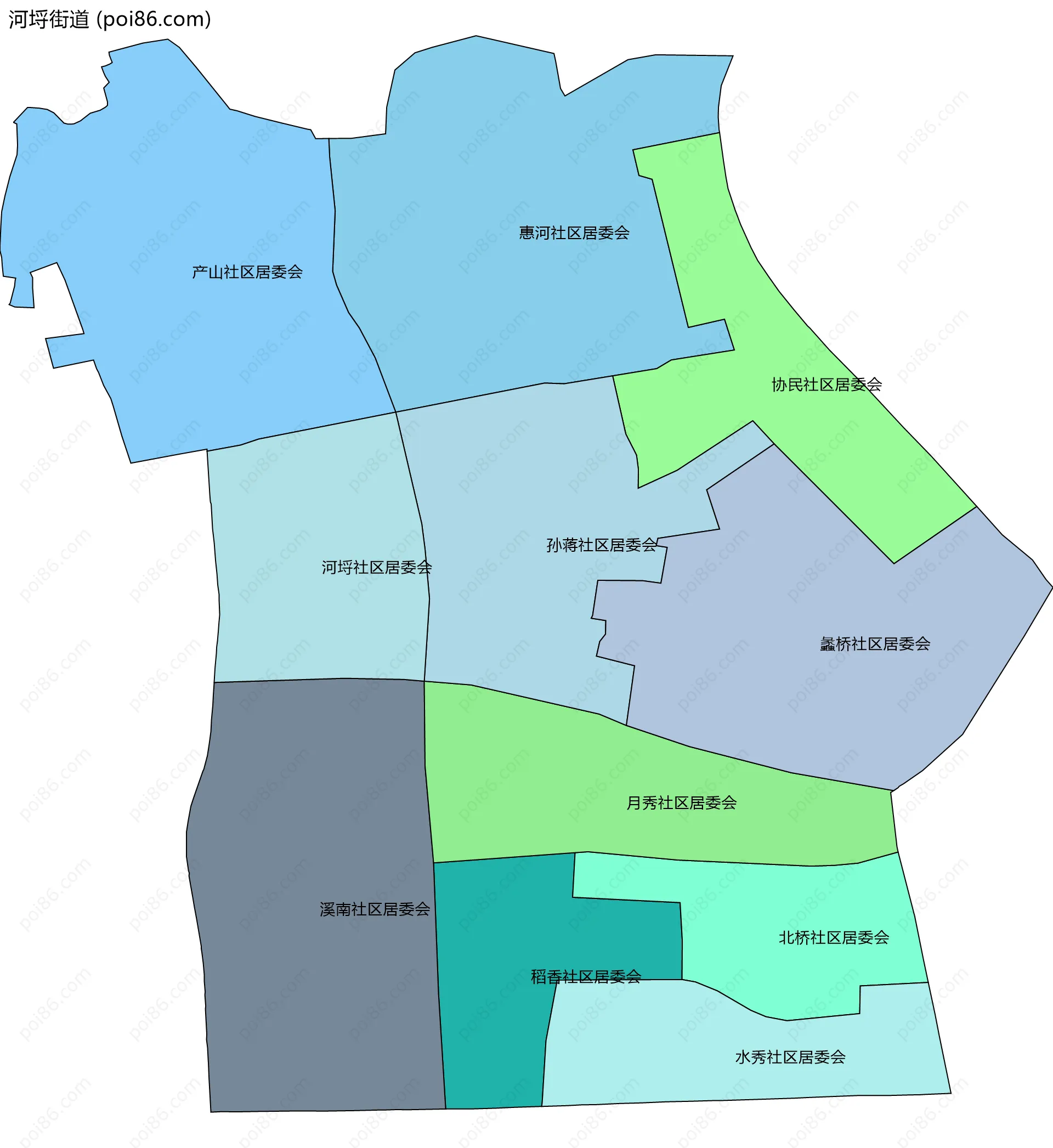 河埒街道边界地图(五级行政区划)