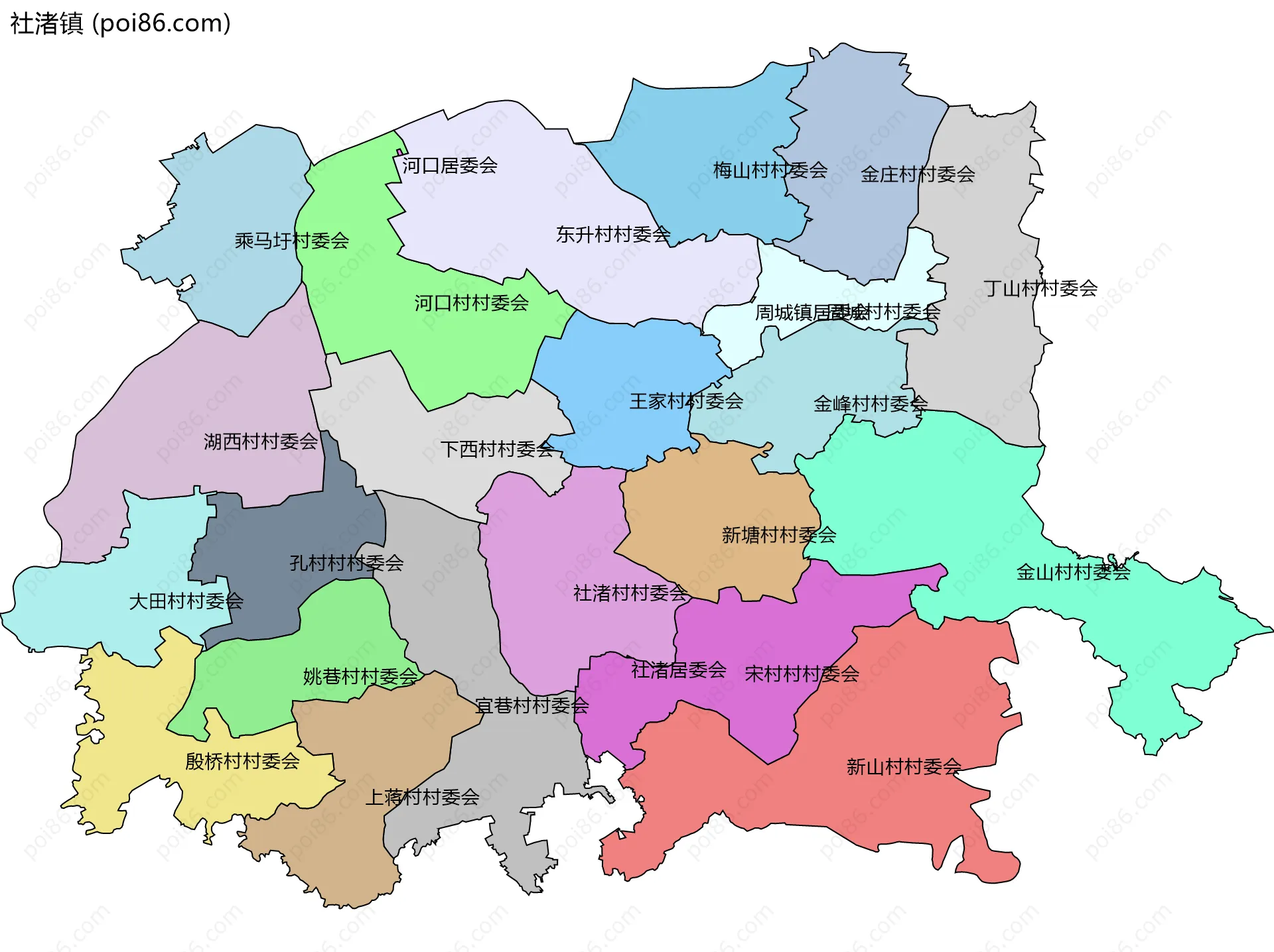 社渚镇边界地图(五级行政区划)