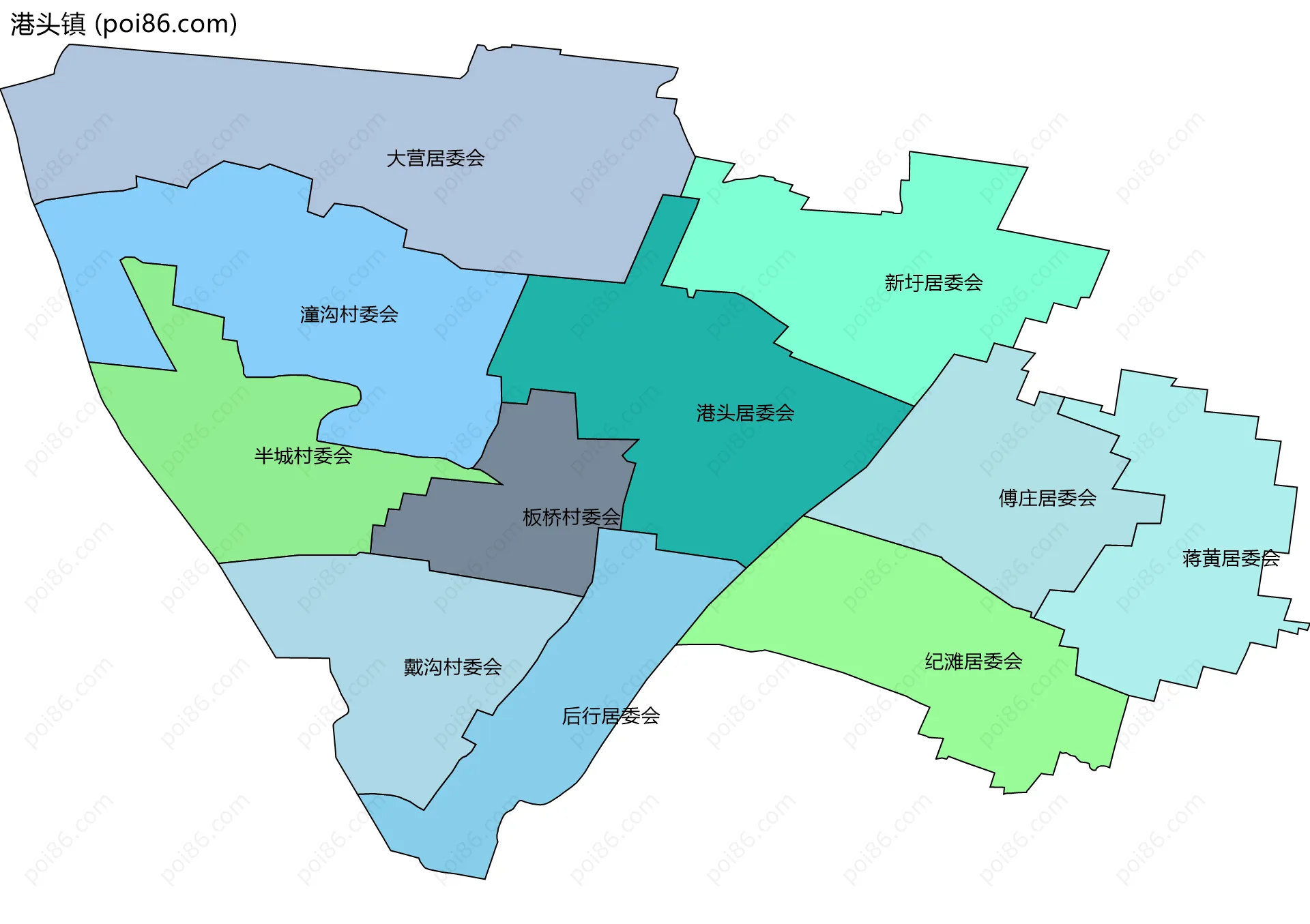 港头镇边界地图(五级行政区划)