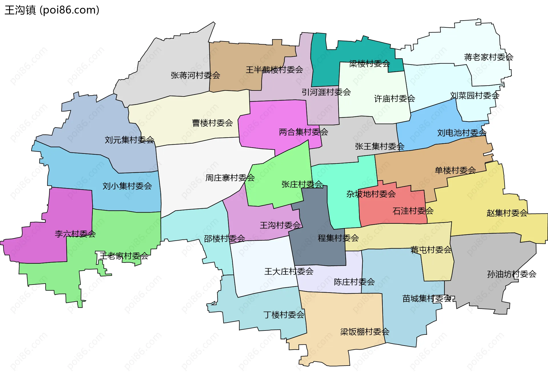 王沟镇边界地图(五级行政区划)