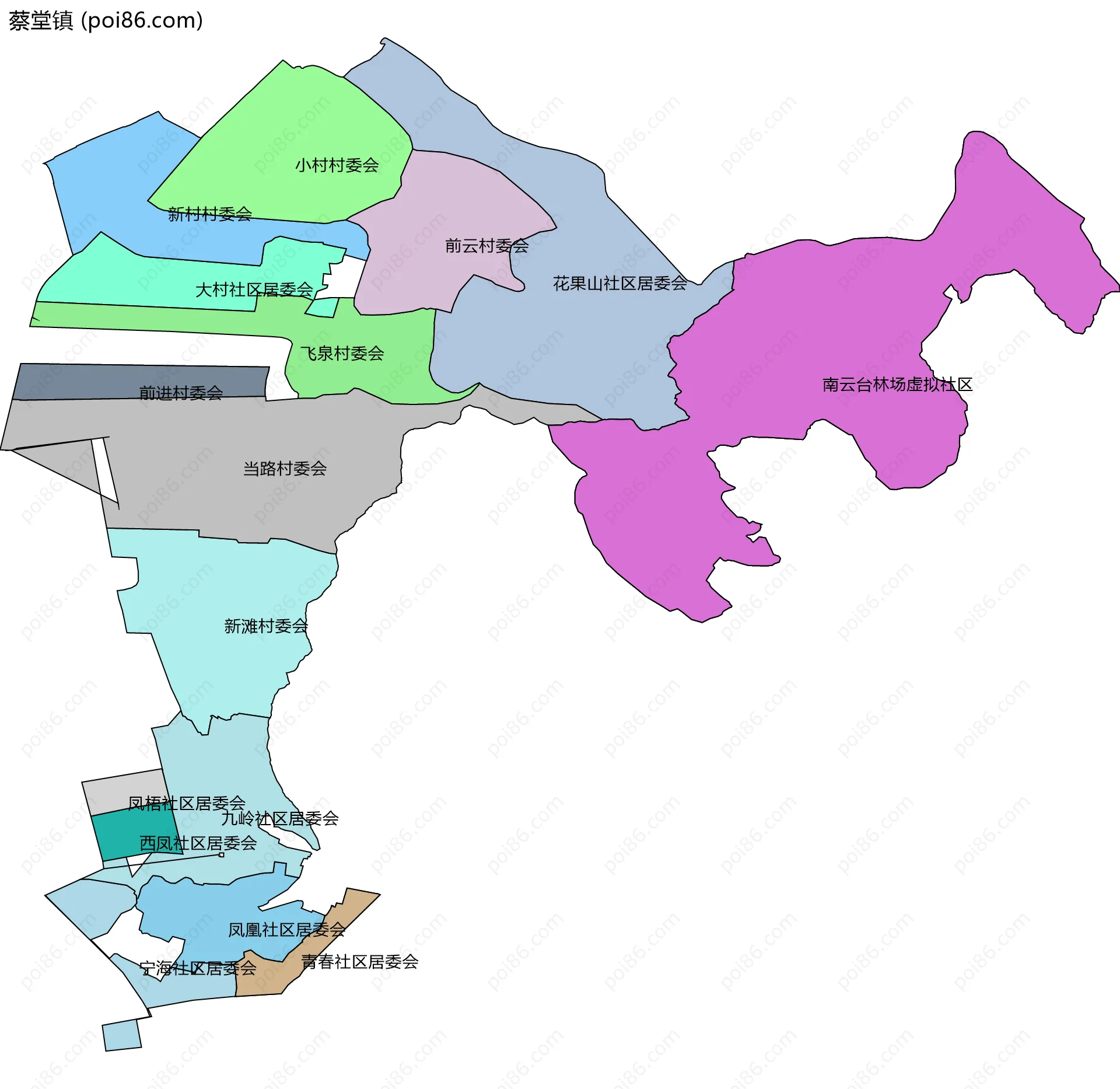蔡堂镇边界地图(五级行政区划)
