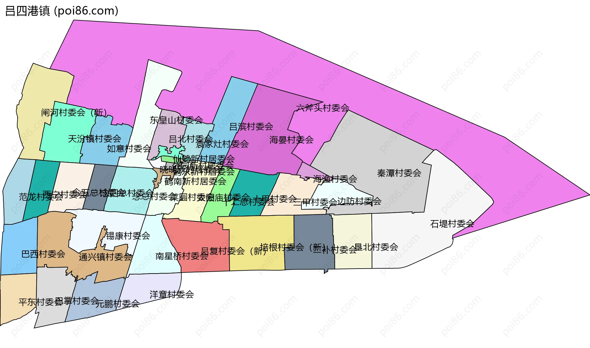 吕四港镇边界地图(五级行政区划)