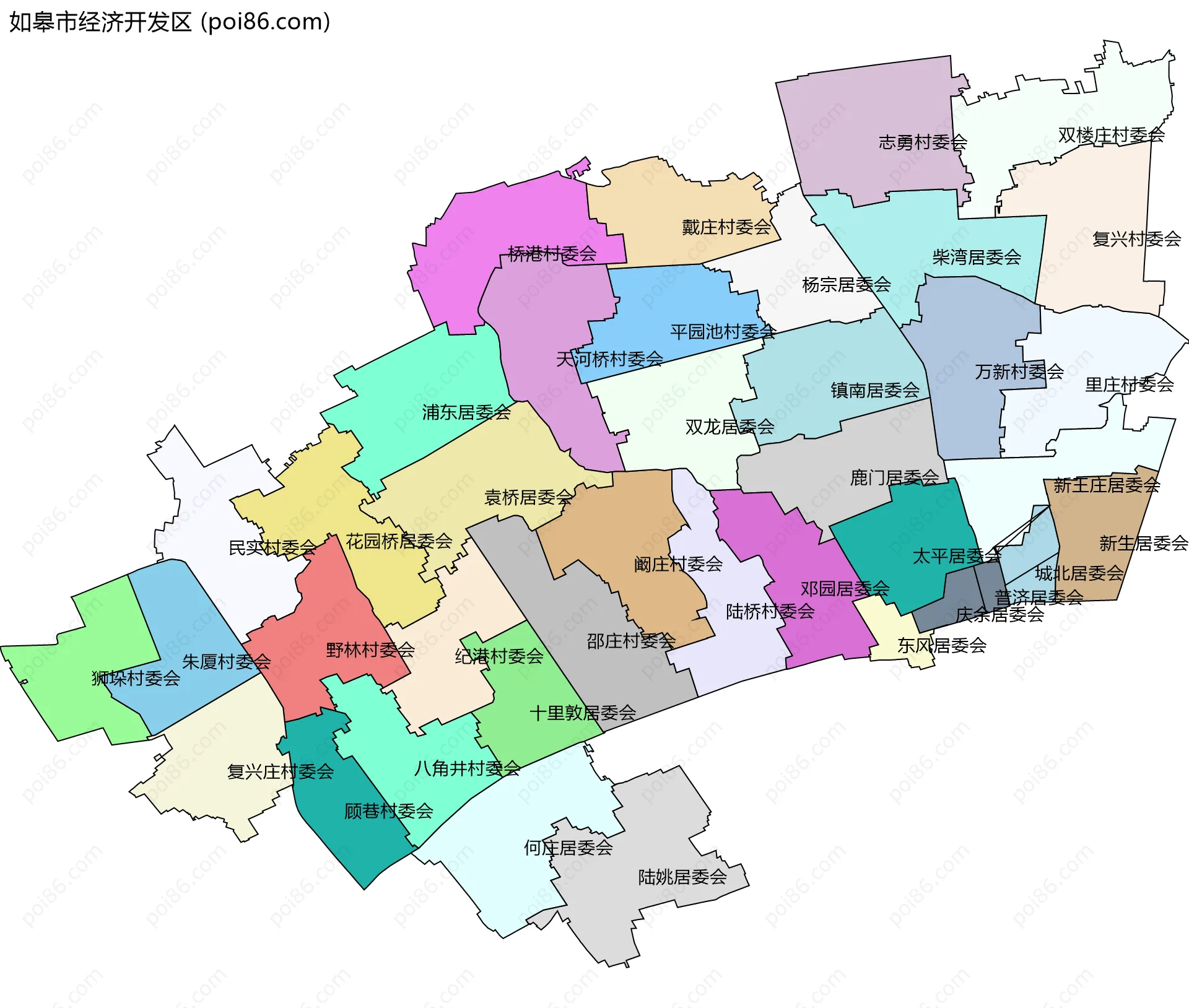 如皋市经济开发区边界地图(五级行政区划)