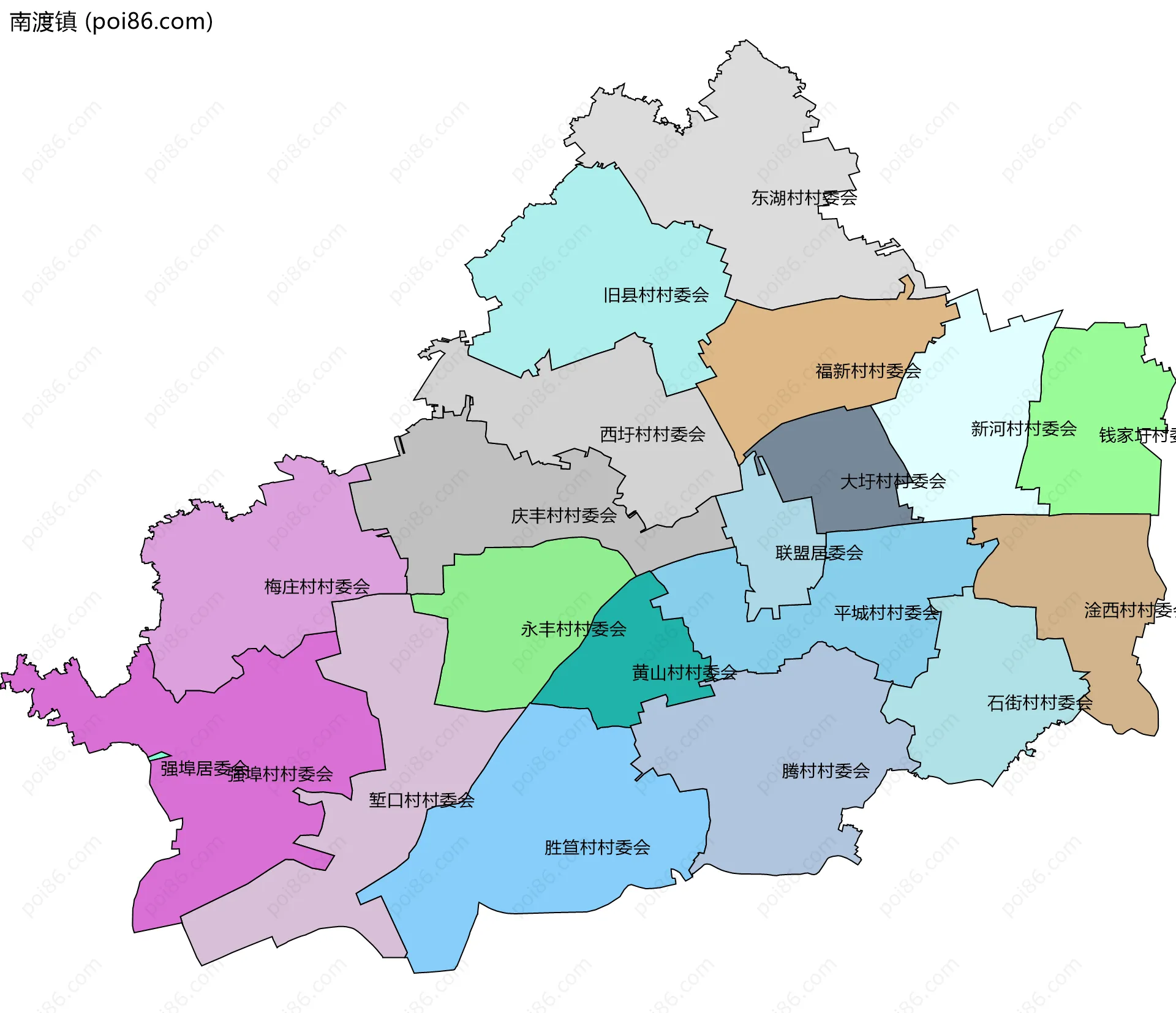 南渡镇边界地图(五级行政区划)