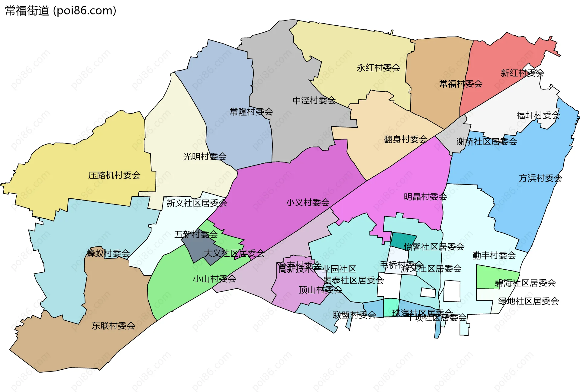 常福街道边界地图(五级行政区划)