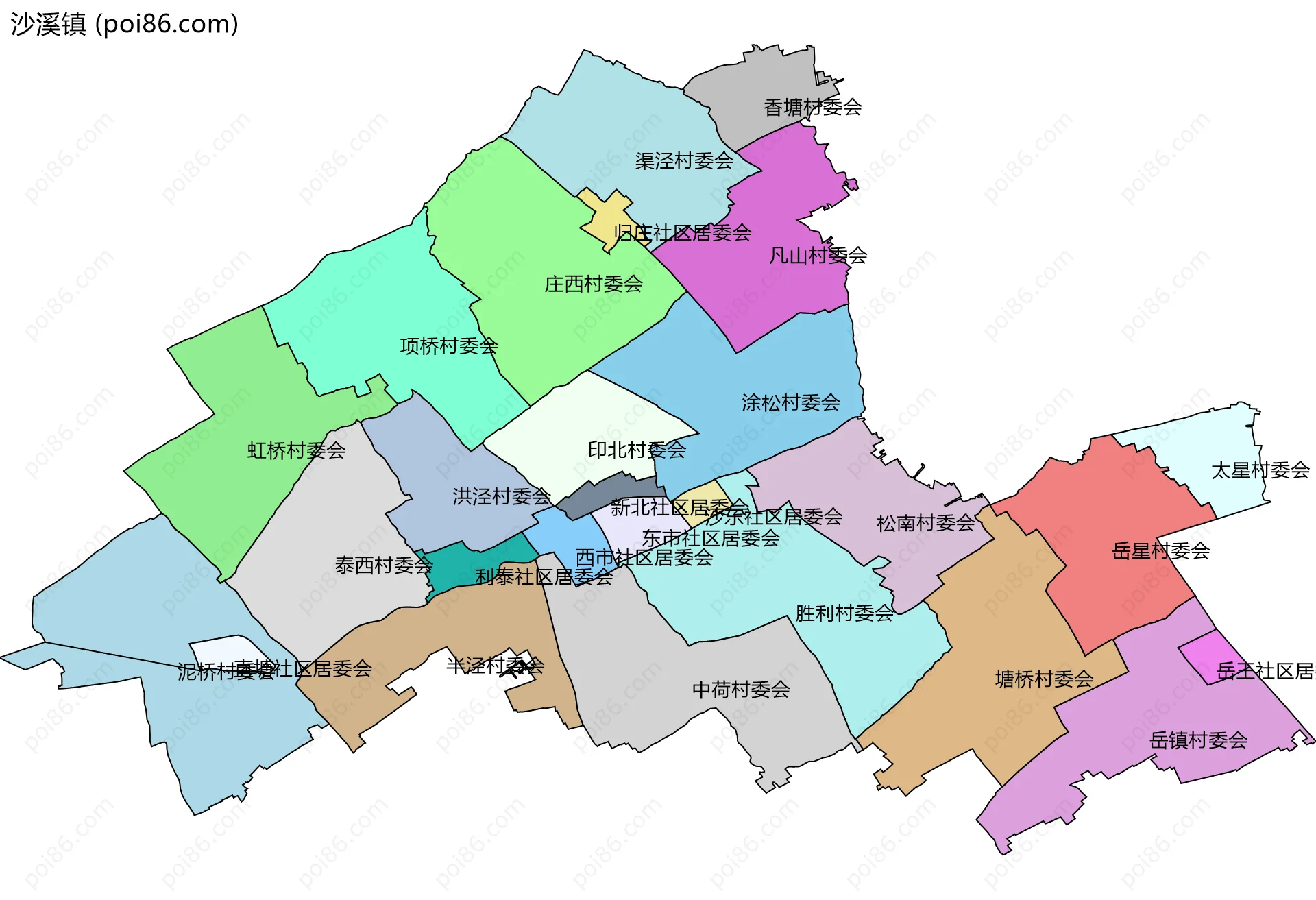 沙溪镇边界地图(五级行政区划)