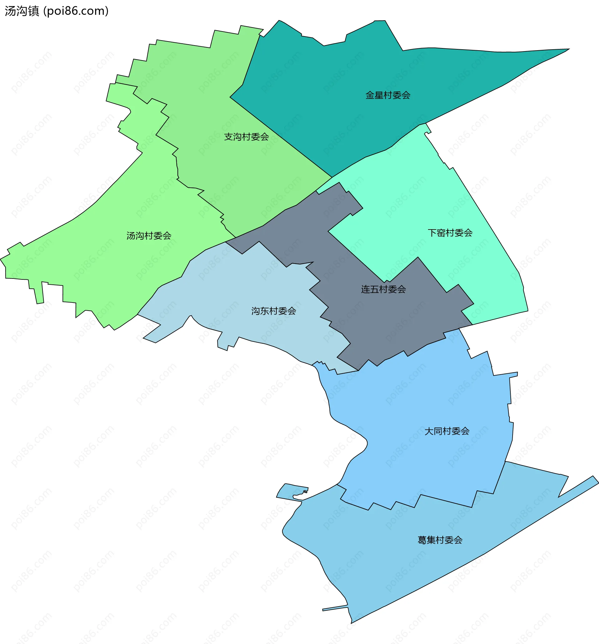 汤沟镇边界地图(五级行政区划)
