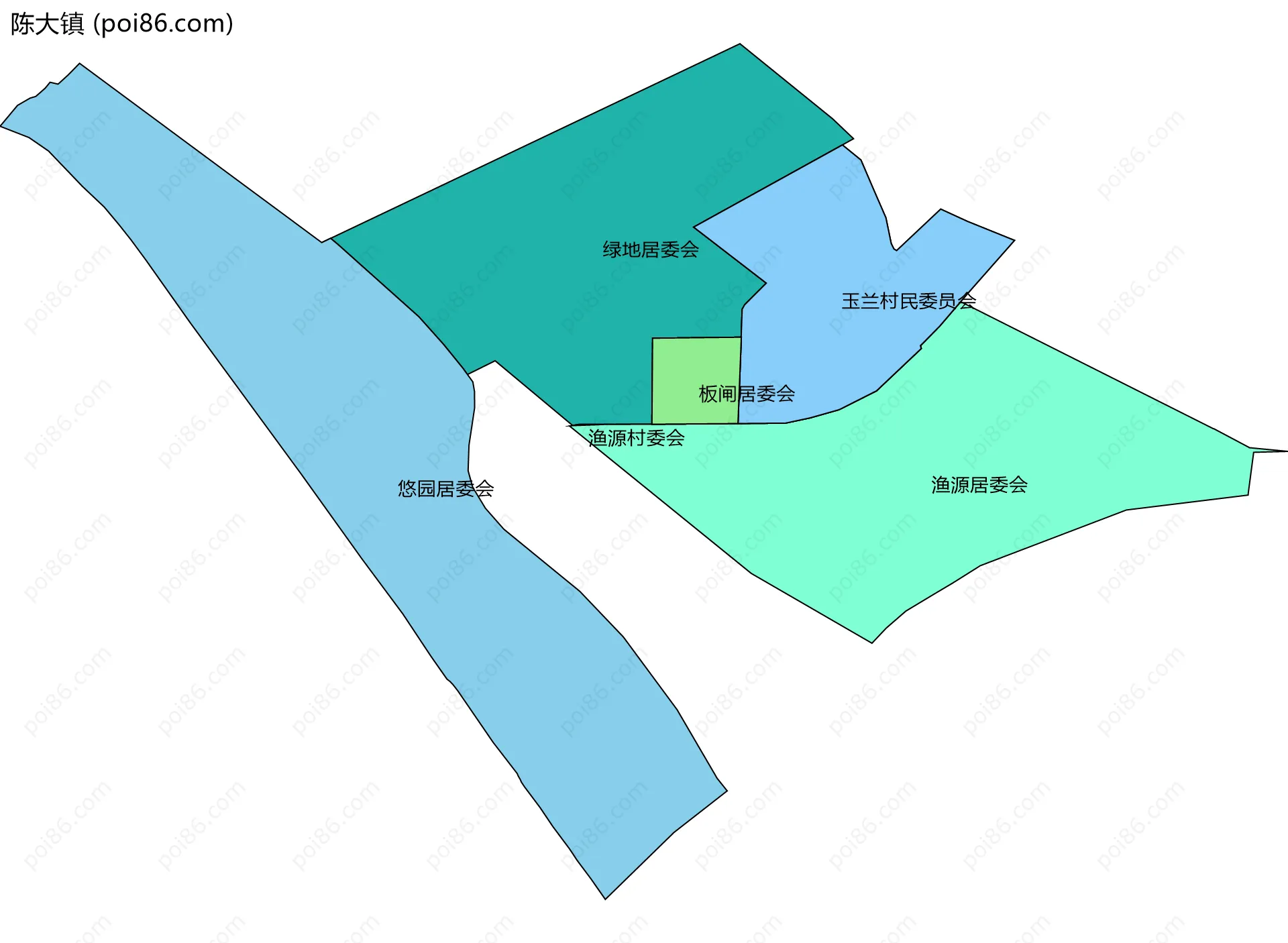 陈大镇边界地图(五级行政区划)