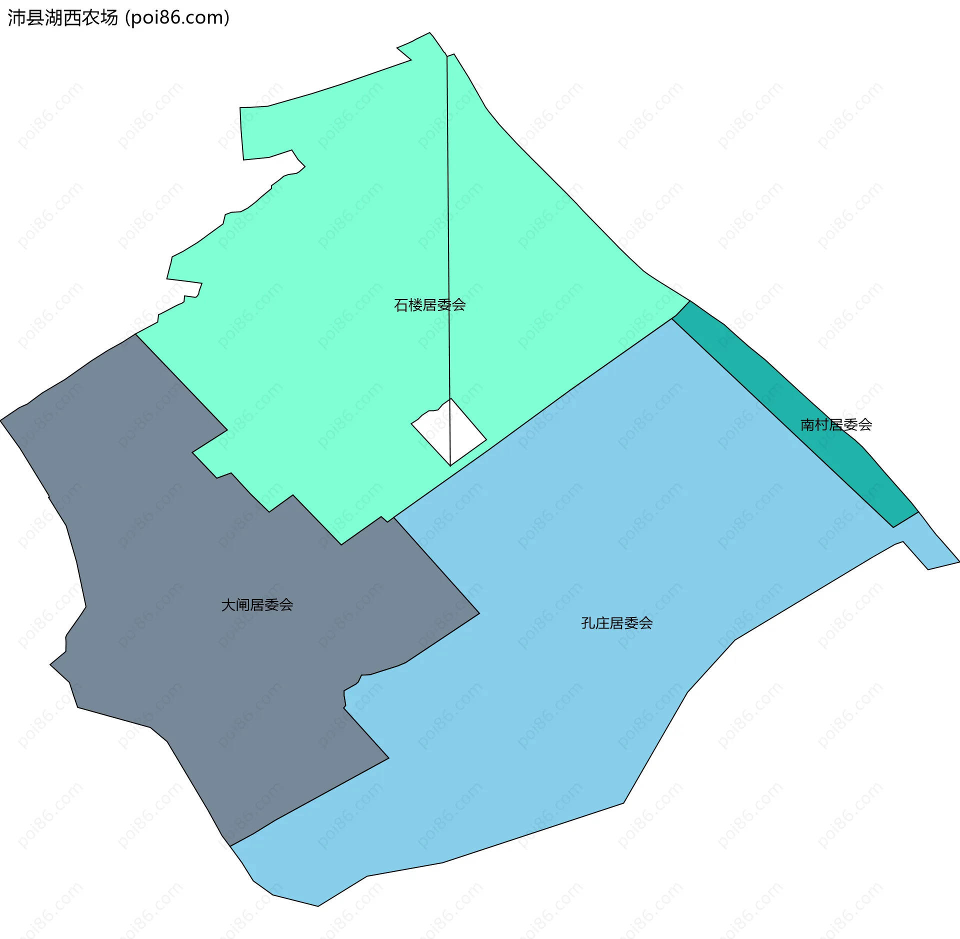 沛县湖西农场边界地图(五级行政区划)