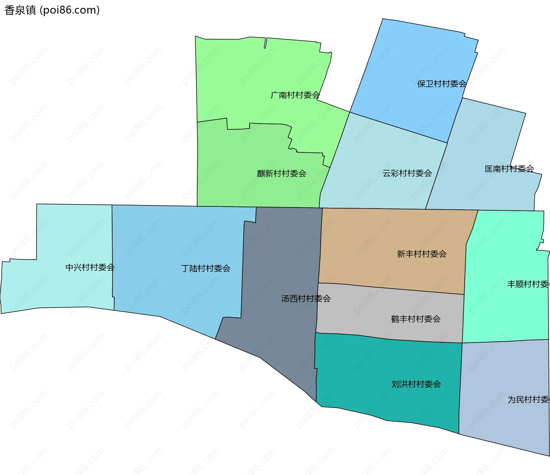 香泉镇边界地图(五级行政区划)