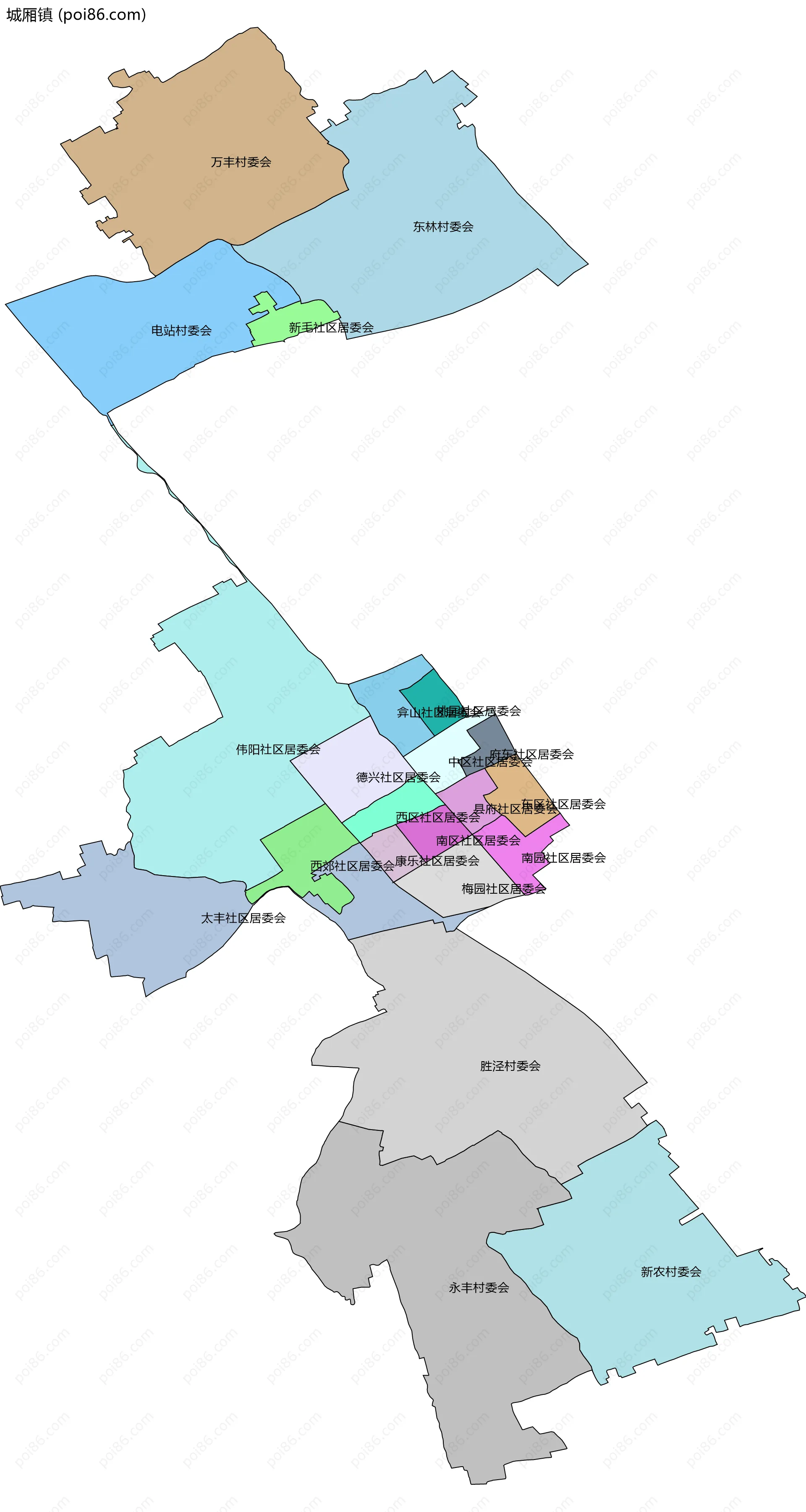 城厢镇边界地图(五级行政区划)