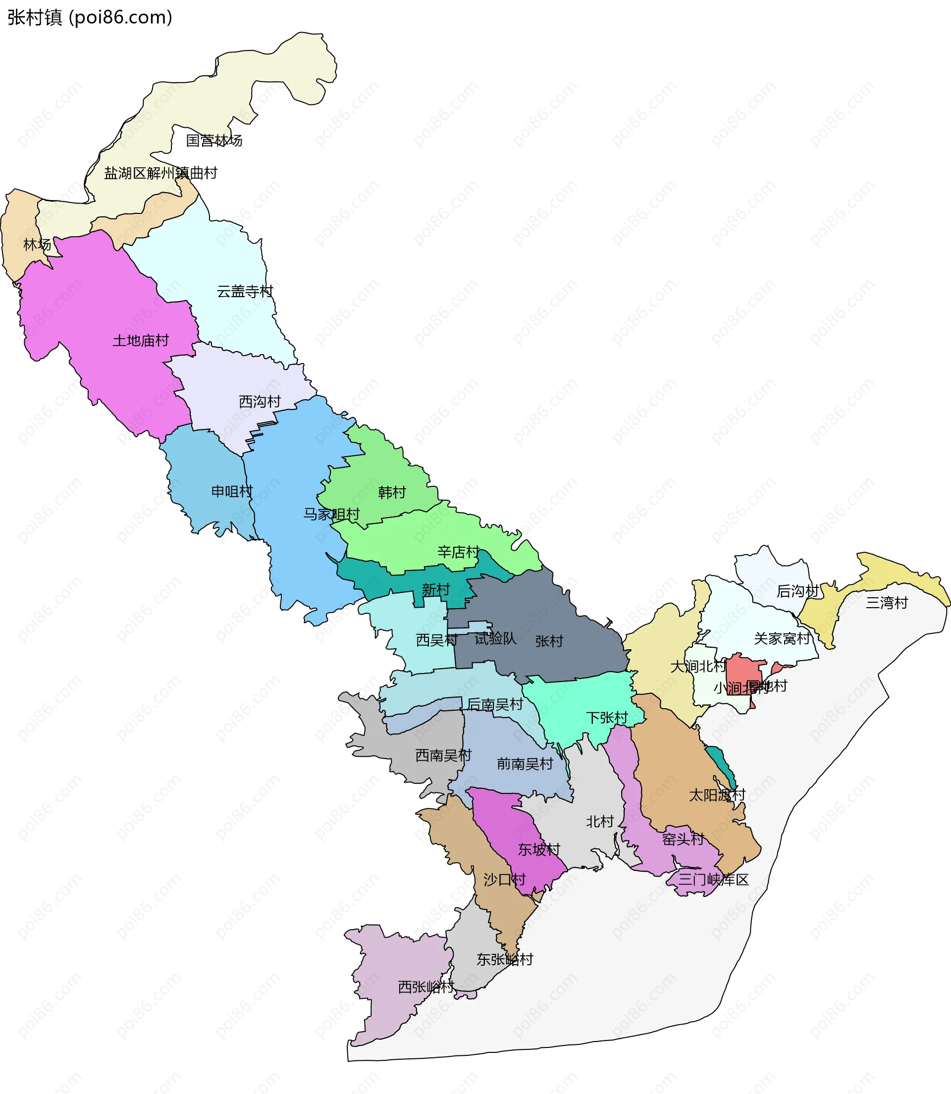 张村镇边界地图(五级行政区划)