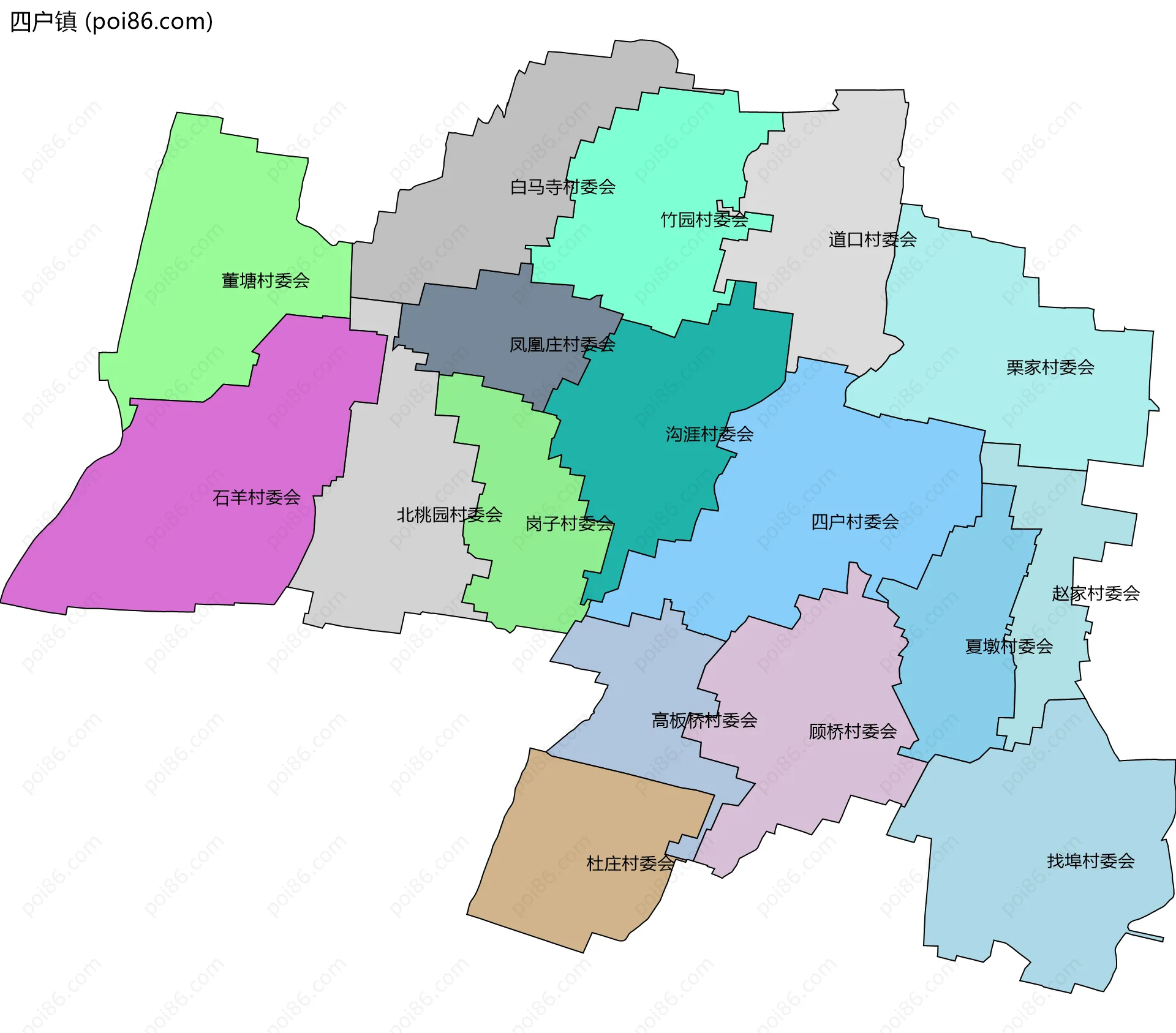 四户镇边界地图(五级行政区划)