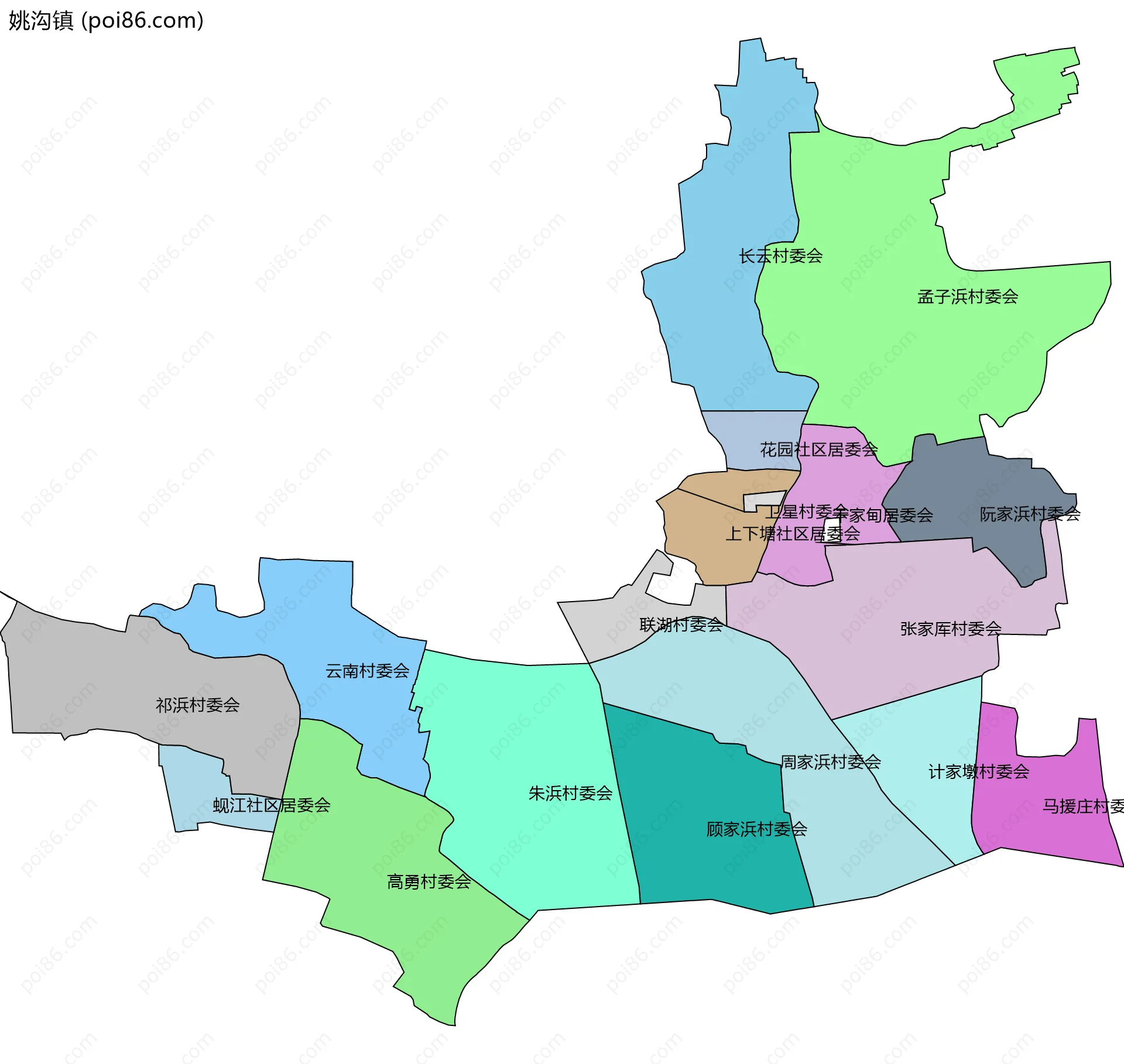 姚沟镇边界地图(五级行政区划)