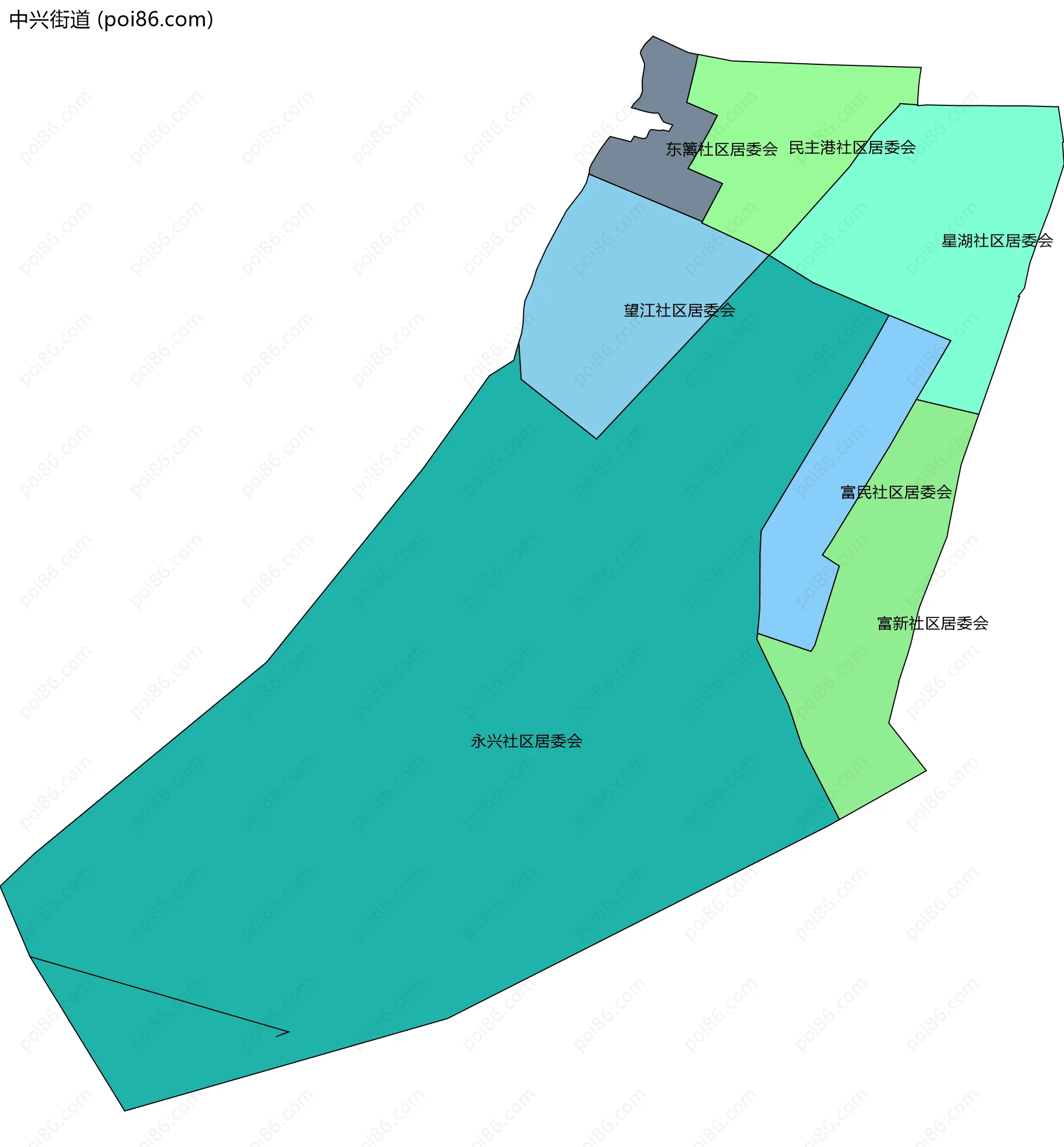 中兴街道边界地图(五级行政区划)